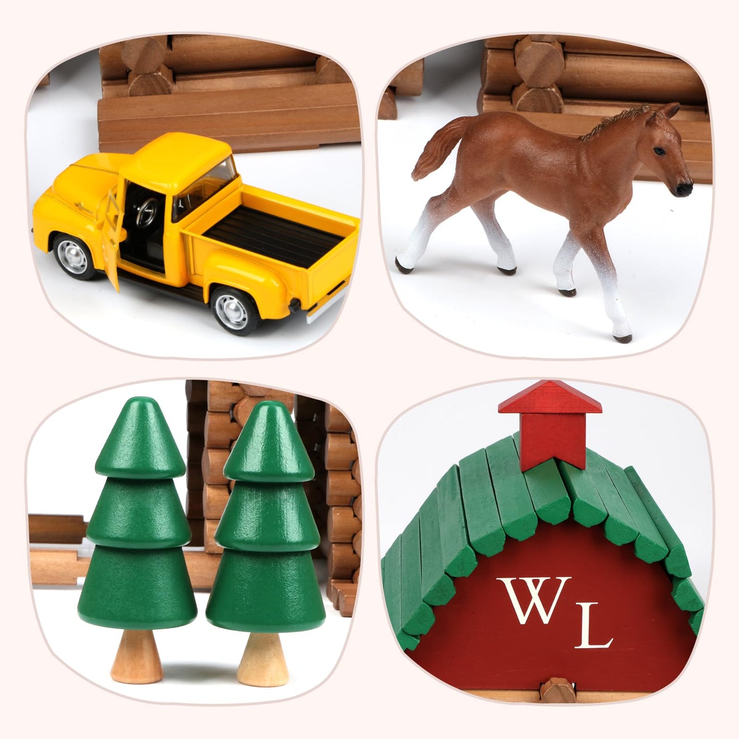 Wondertoys 330 Pcs Wooden Log Set – Real Wood Logs, Portable Carry Case, Educational Building Toy (Ages 3+)