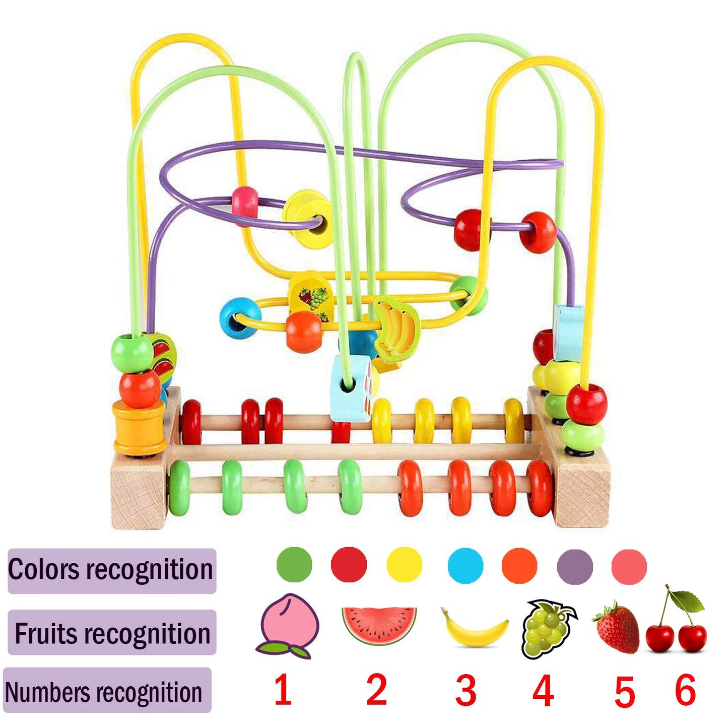 Wondertoys Bead Maze Toy for Kids — Wooden Colorful Abacus & Roller Coaster