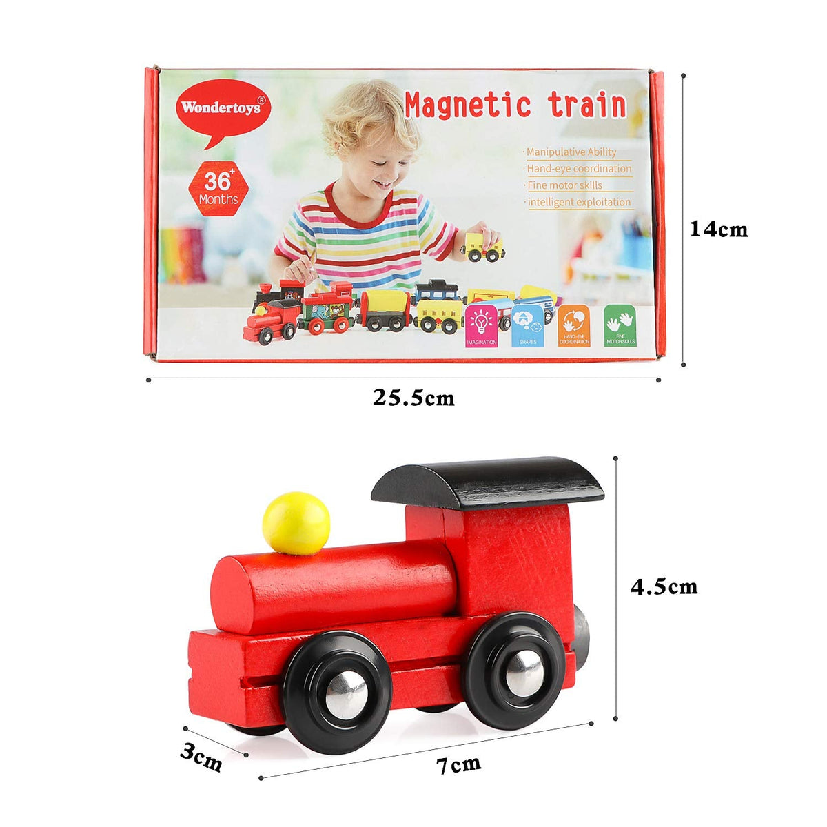 Wondertoys Wooden Train Cars 12-Piece Magnetic Set — 3 Engines, Storage Bag, Compatible with Major Brand Tracks