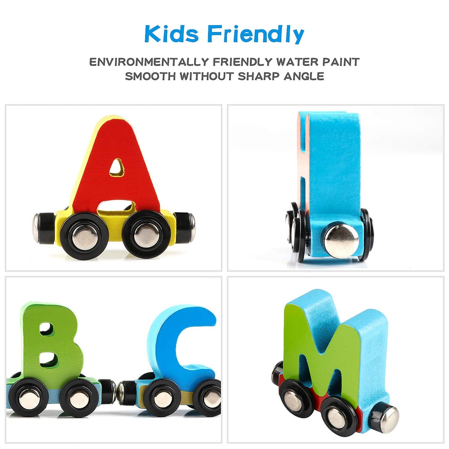 Wondertoys 27-Piece Wooden Alphabet Train Set | Magnetic ABC Train