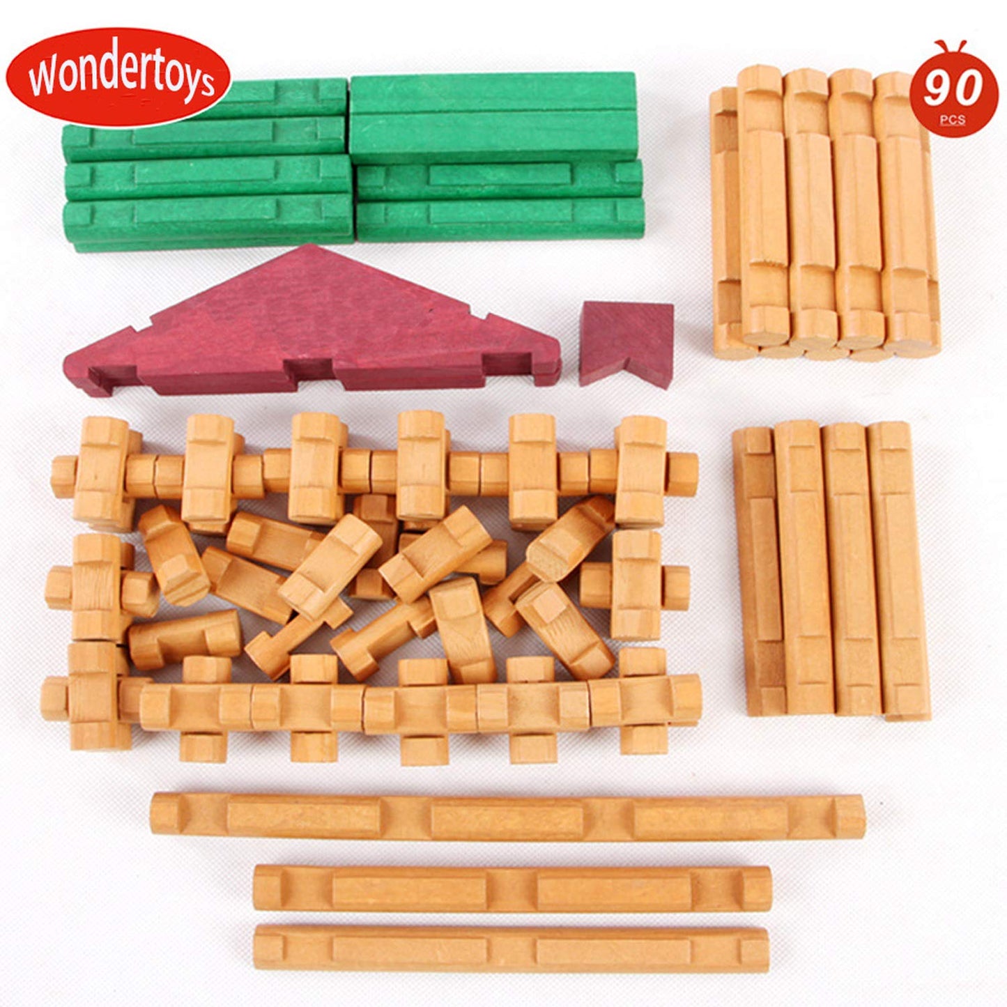 Wondertoys 90 Pieces Classic Wood Cabin Logs Set – Educational Construction Toy for Ages 3–6