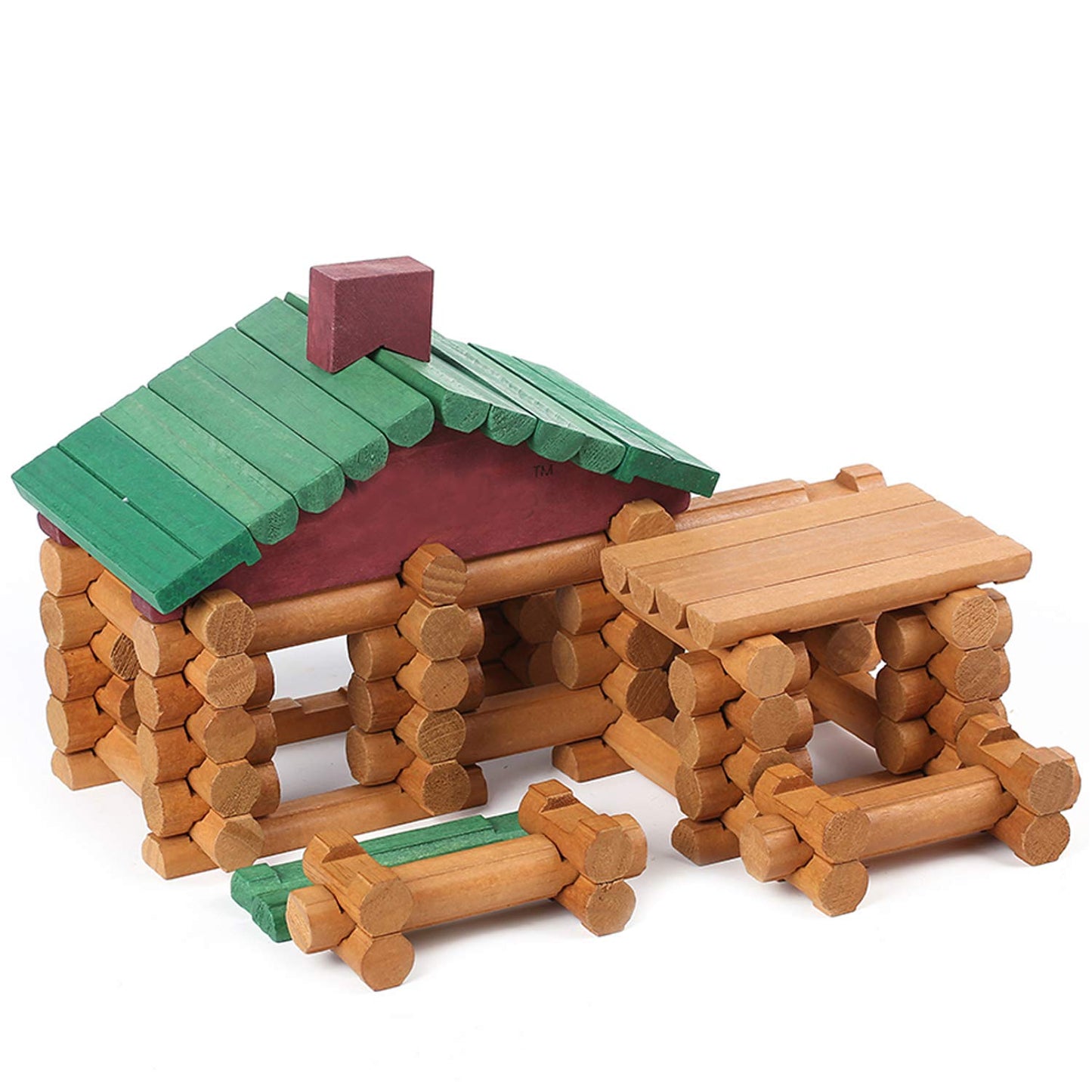 Wondertoys 90 Pieces Classic Wood Cabin Logs Set – Educational Construction Toy for Ages 3–6