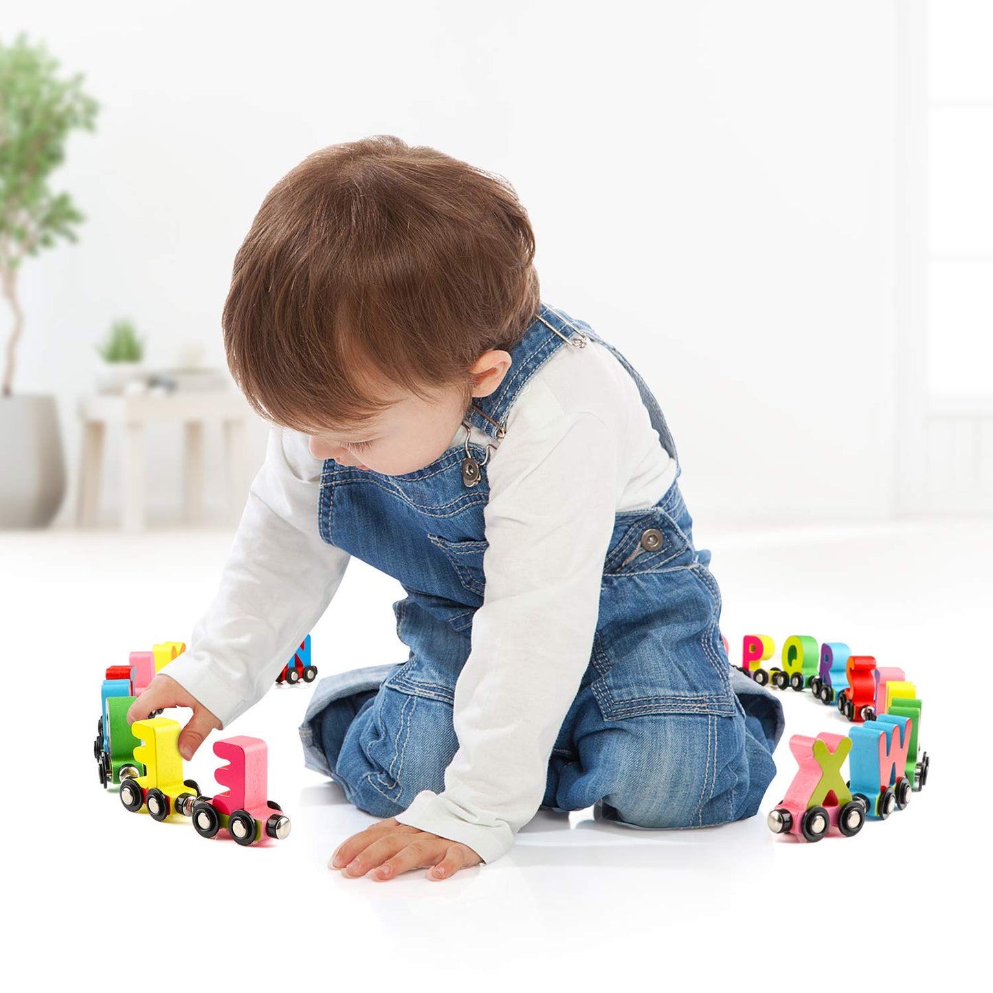 Wondertoys 27-Piece Wooden Alphabet Train Set | Magnetic ABC Train