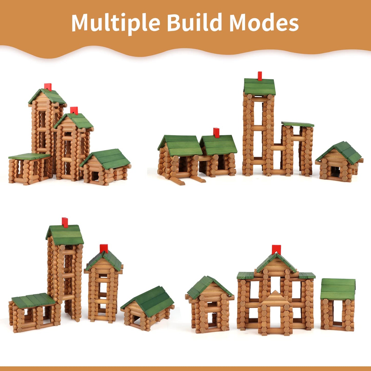 Wondertoys 328-Piece Wooden Logs Set for Kids 3+ | Classic Building Toys