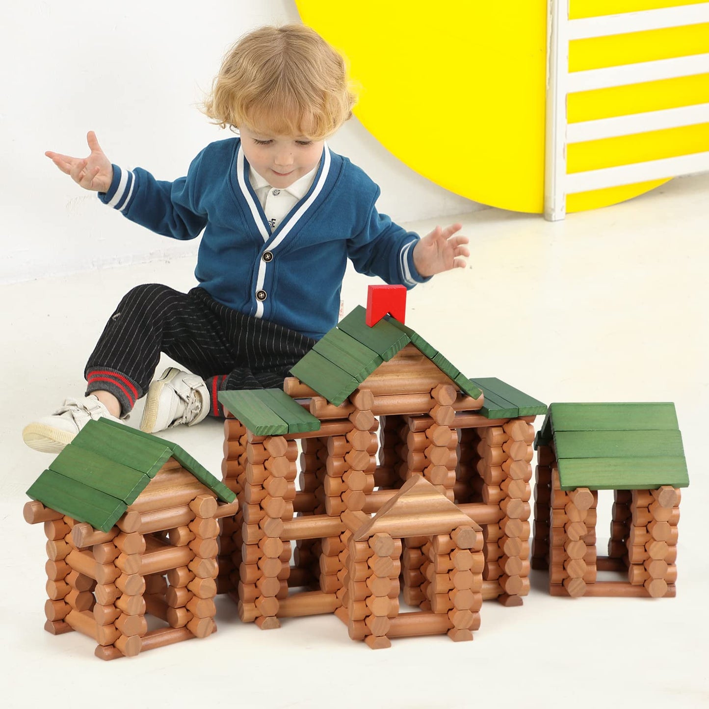 Wondertoys 328-Piece Wooden Logs Set for Kids 3+ | Classic Building Toys