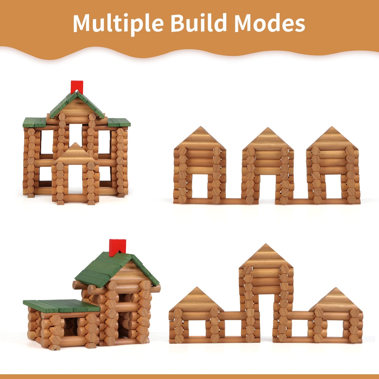 Wondertoys 328-Piece Wooden Logs Set for Kids 3+ | Classic Building Toys