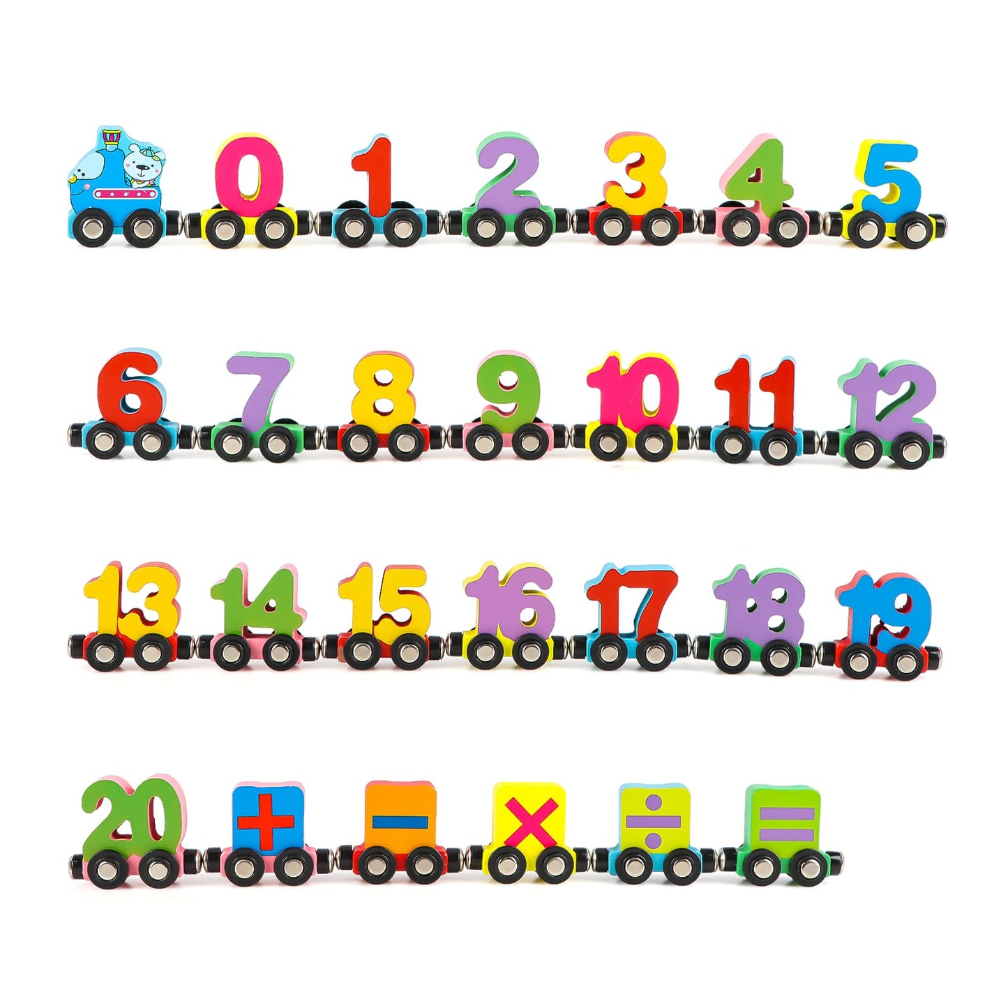 Wondertoys 27-Piece Wooden Magnetic Number Train Set – Compatible with Major Brand Tracks