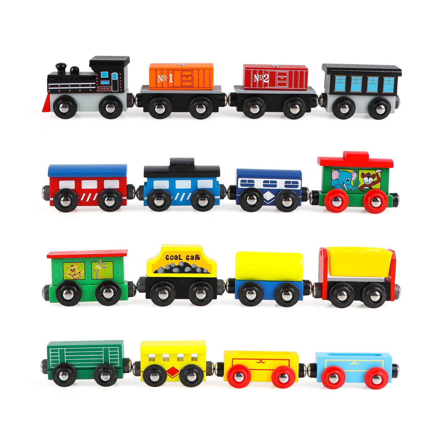 Wondertoys Wooden Train Set – 16 Pcs Magnetic Tracks with Storage Bag for Toddlers & Kids