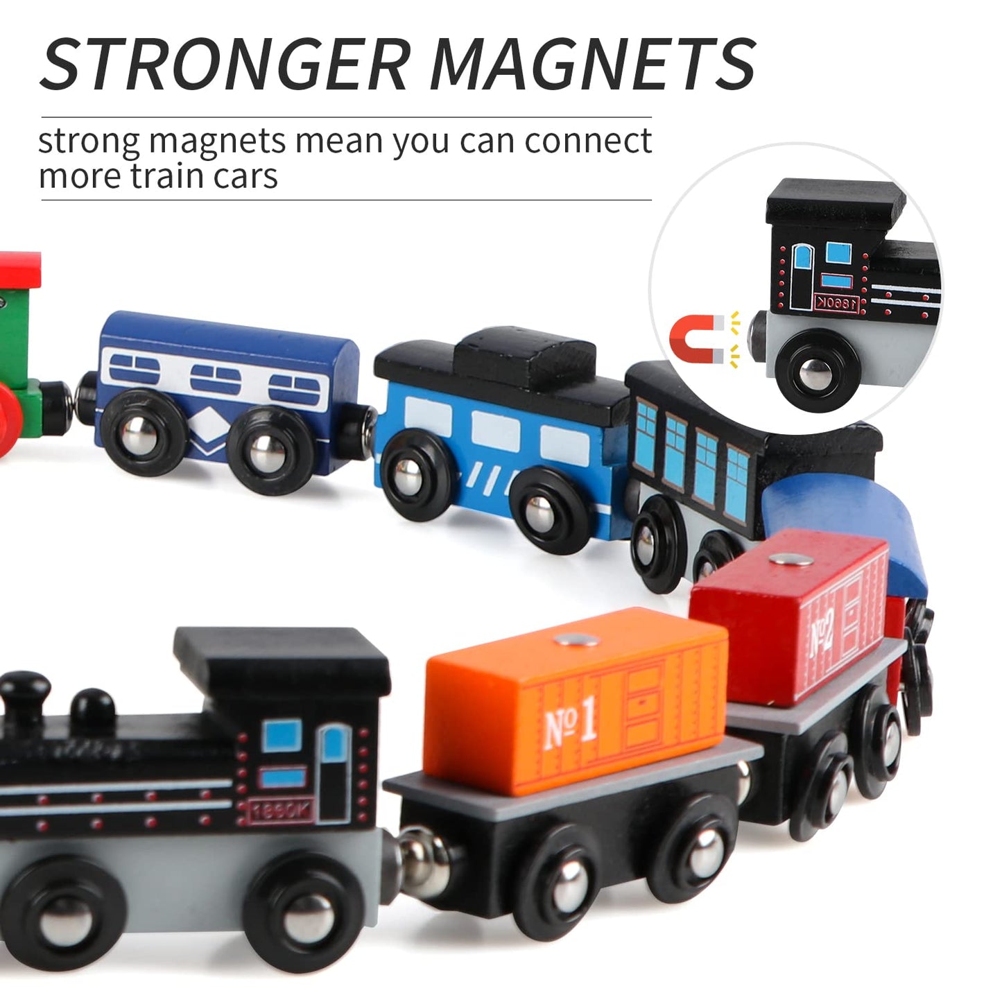 Wondertoys Wooden Train Set – 16 Pcs Magnetic Tracks with Storage Bag for Toddlers & Kids