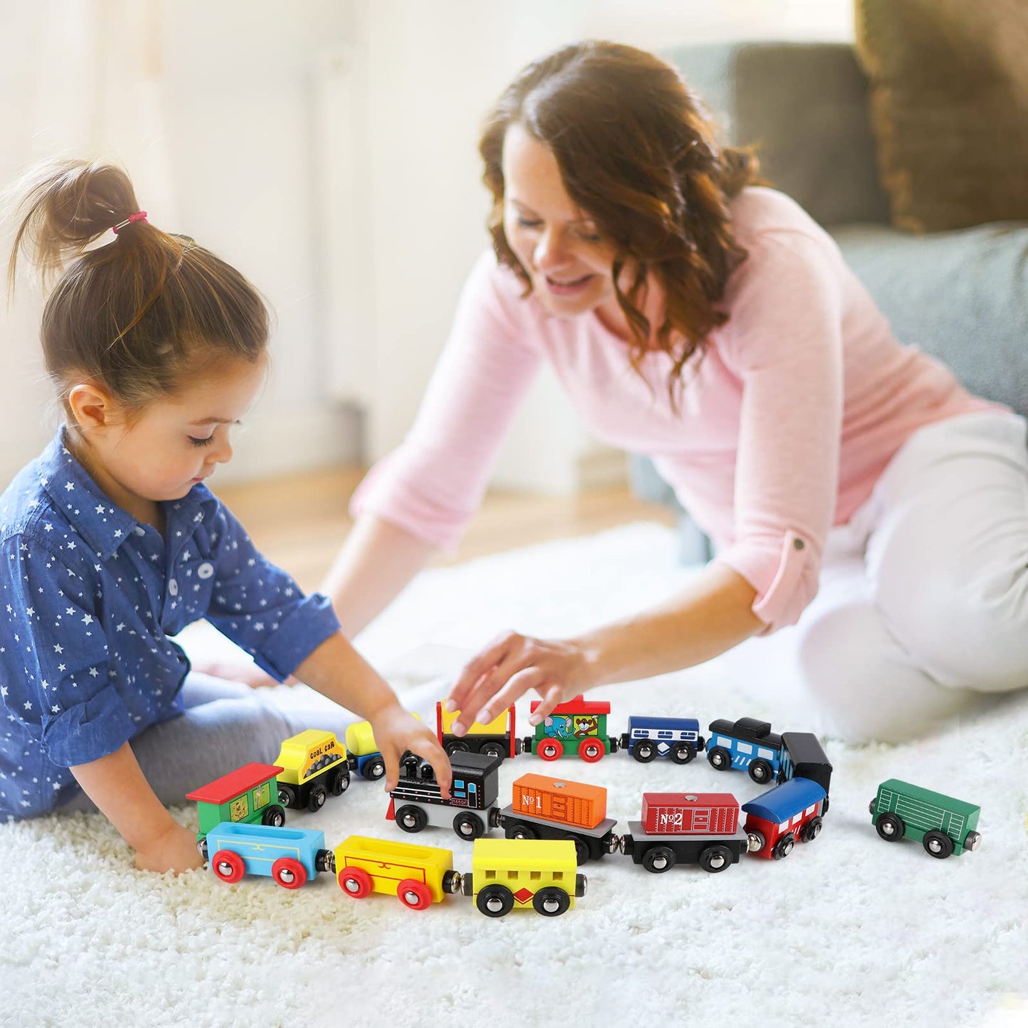 Wondertoys Wooden Train Set – 16 Pcs Magnetic Tracks with Storage Bag for Toddlers & Kids