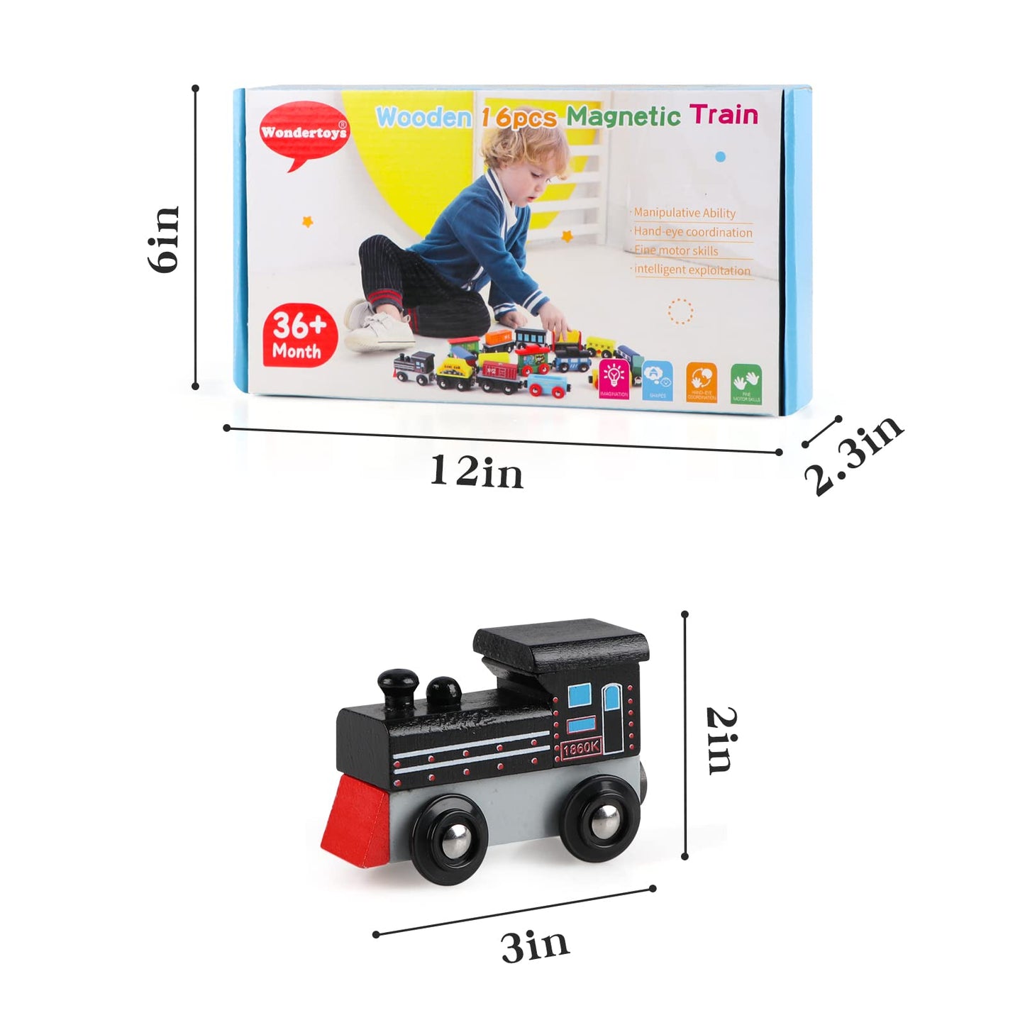 Wondertoys Wooden Train Set – 16 Pcs Magnetic Tracks with Storage Bag for Toddlers & Kids