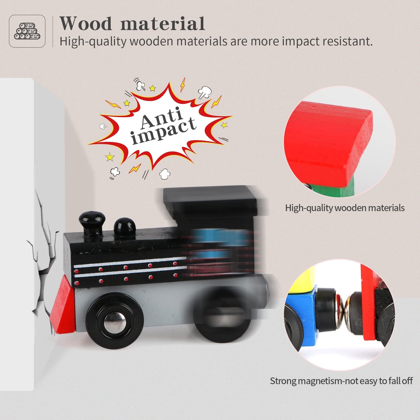 Wondertoys Wooden Train Set – 16 Pcs Magnetic Tracks with Storage Bag for Toddlers & Kids