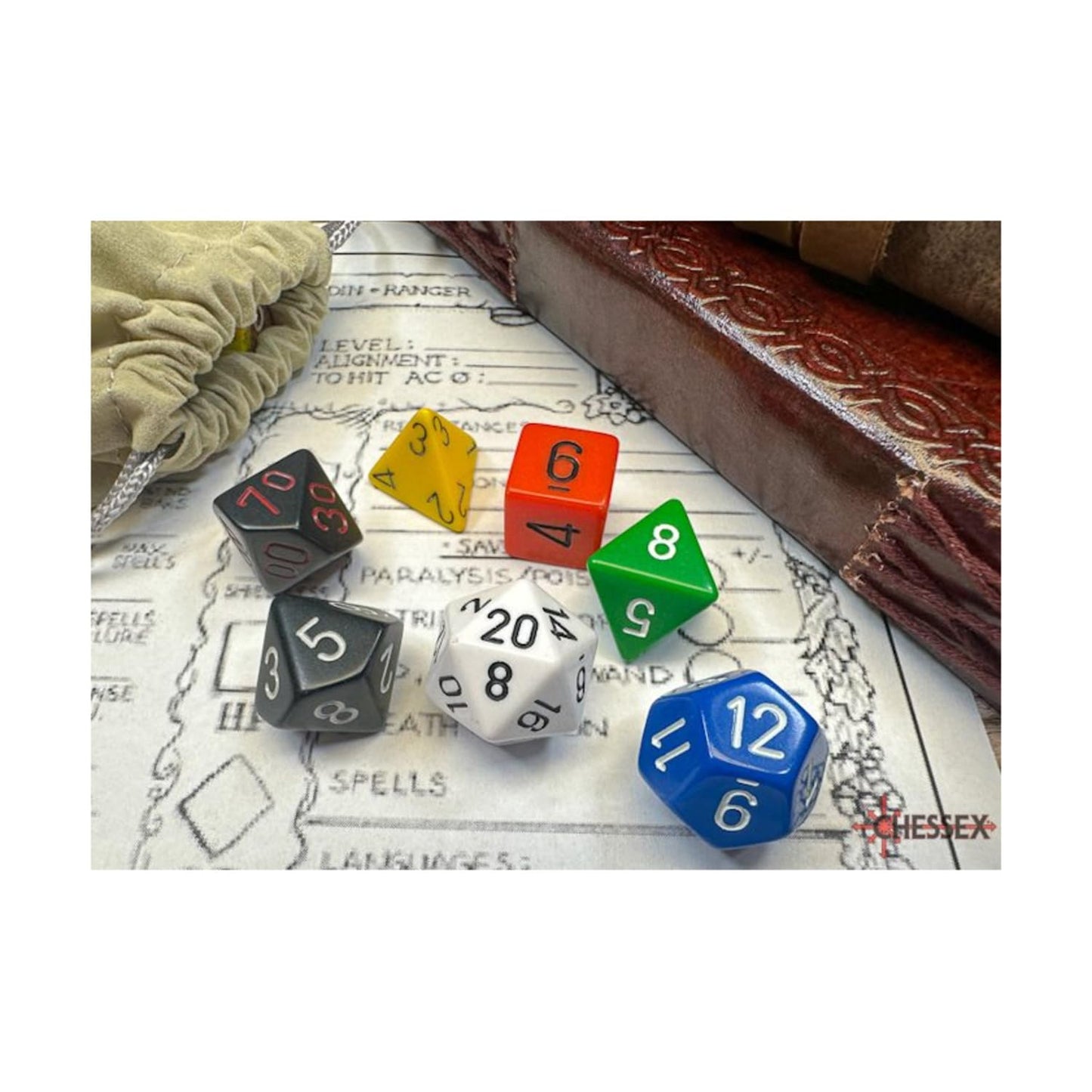 Wondertrail Nostalgia GM Opaque Dice with Numbers 16mm (5/8in) Set of 7 – Chessex