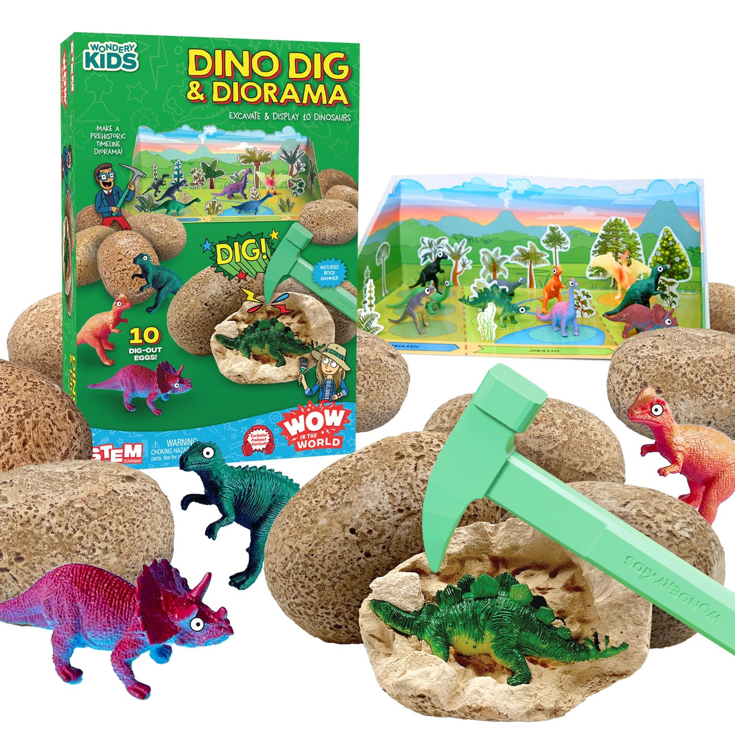 WONDERY KIDS Wow in The World Dino DIG & Diorama — 10 Excavation Eggs STEM Kit