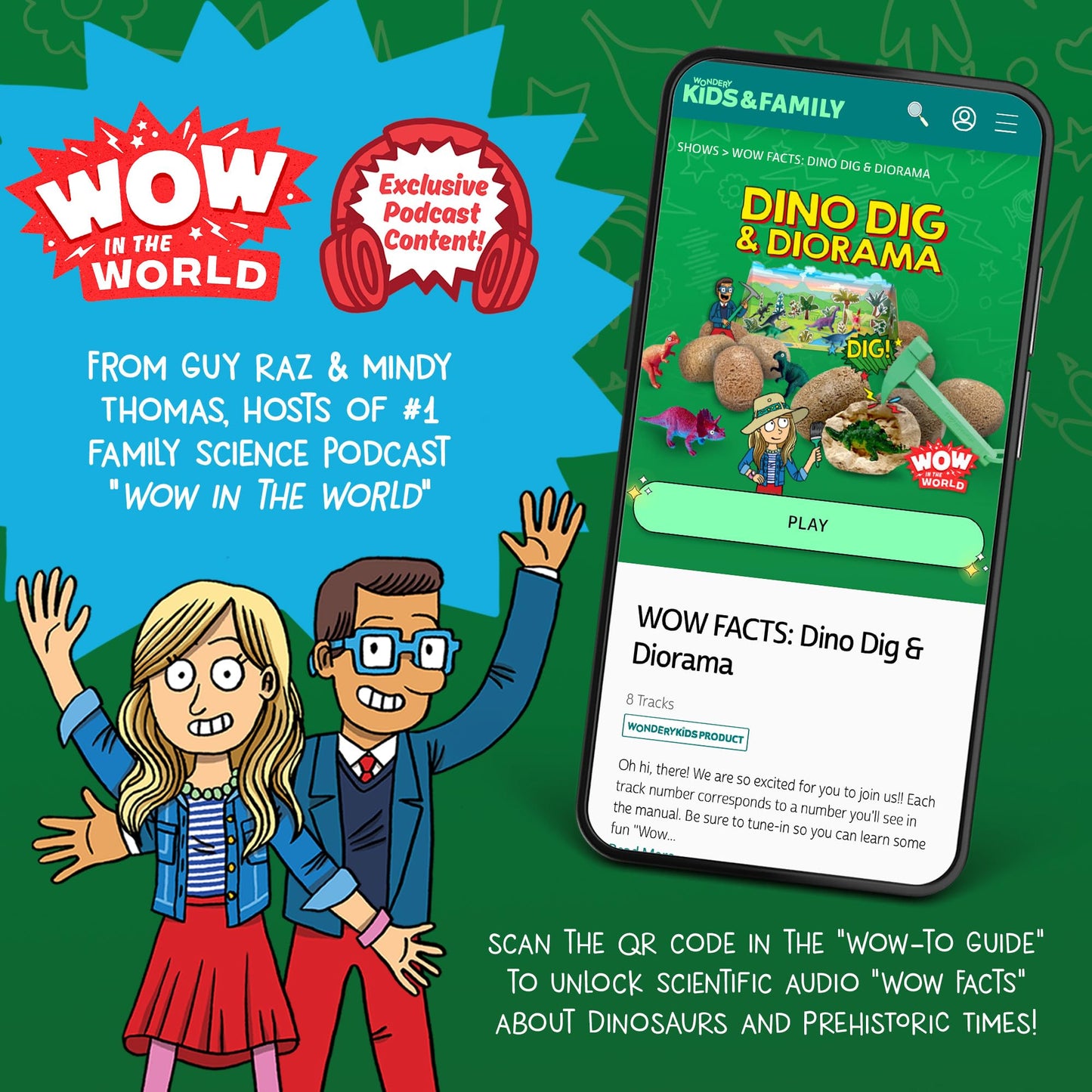 WONDERY KIDS Wow in The World Dino DIG & Diorama — 10 Excavation Eggs STEM Kit