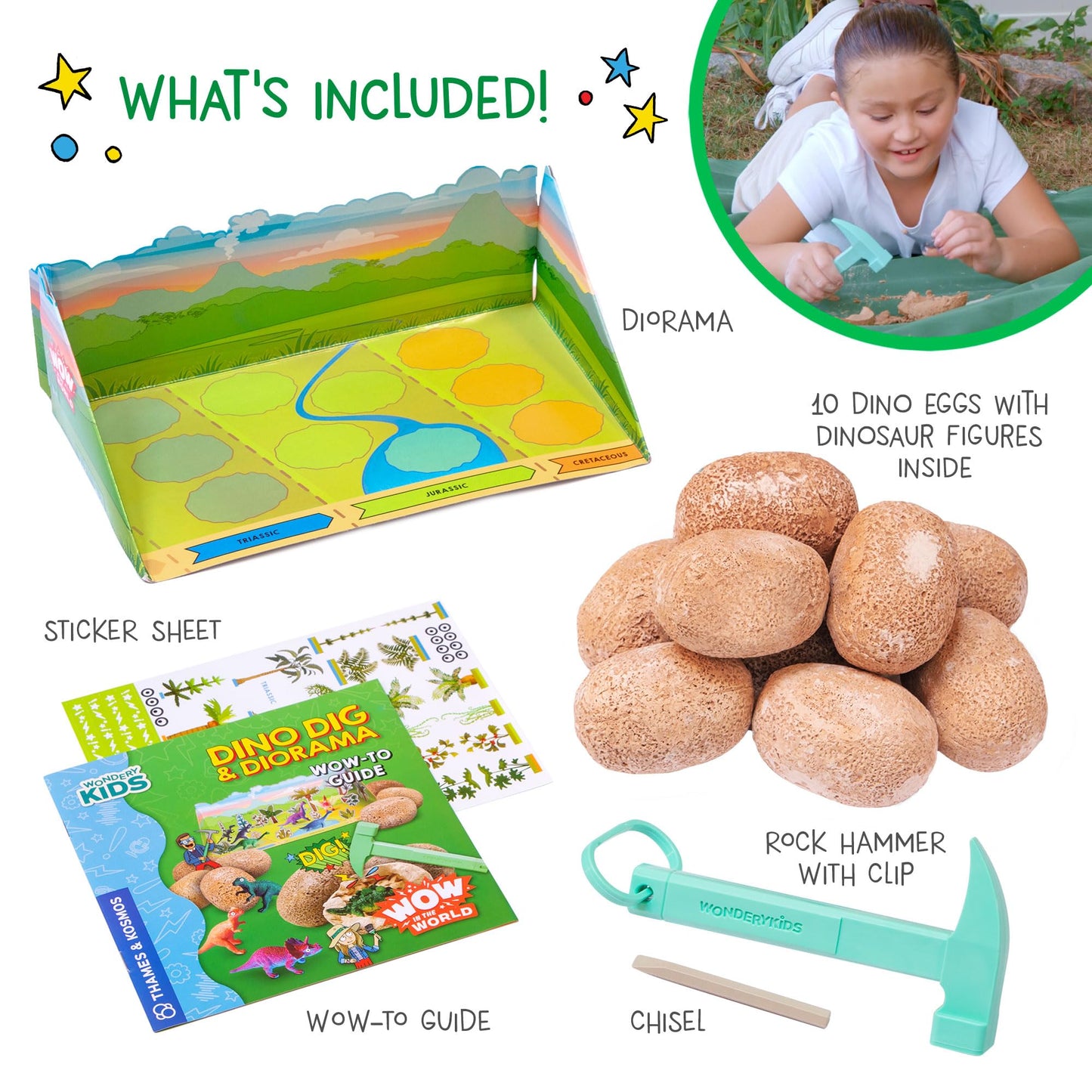 WONDERY KIDS Wow in The World Dino DIG & Diorama — 10 Excavation Eggs STEM Kit