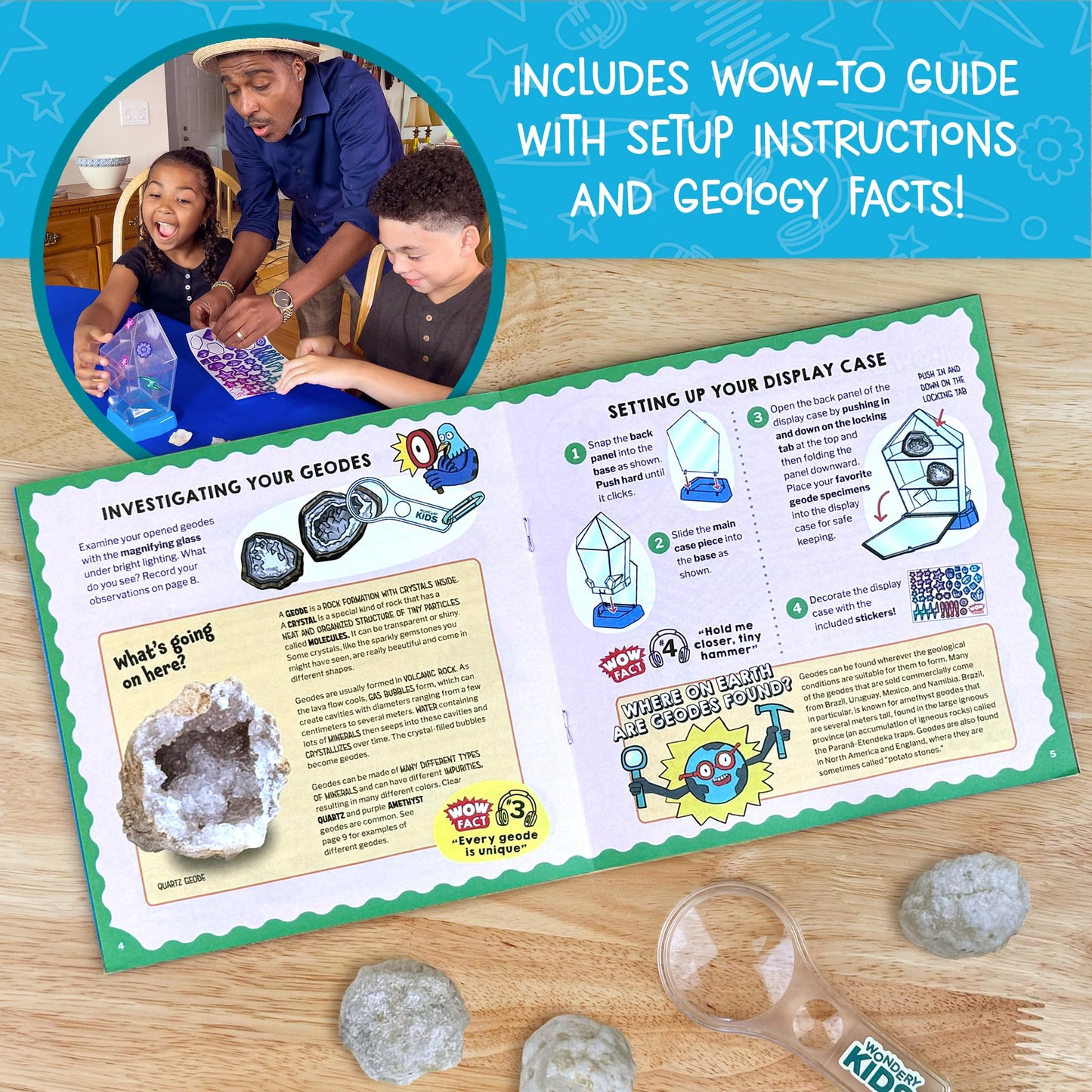 Wow in The World: 10 Real Crystal Geodes with Display Case – STEM Geology Toy for Kids 6+ (Thames & Kosmos)