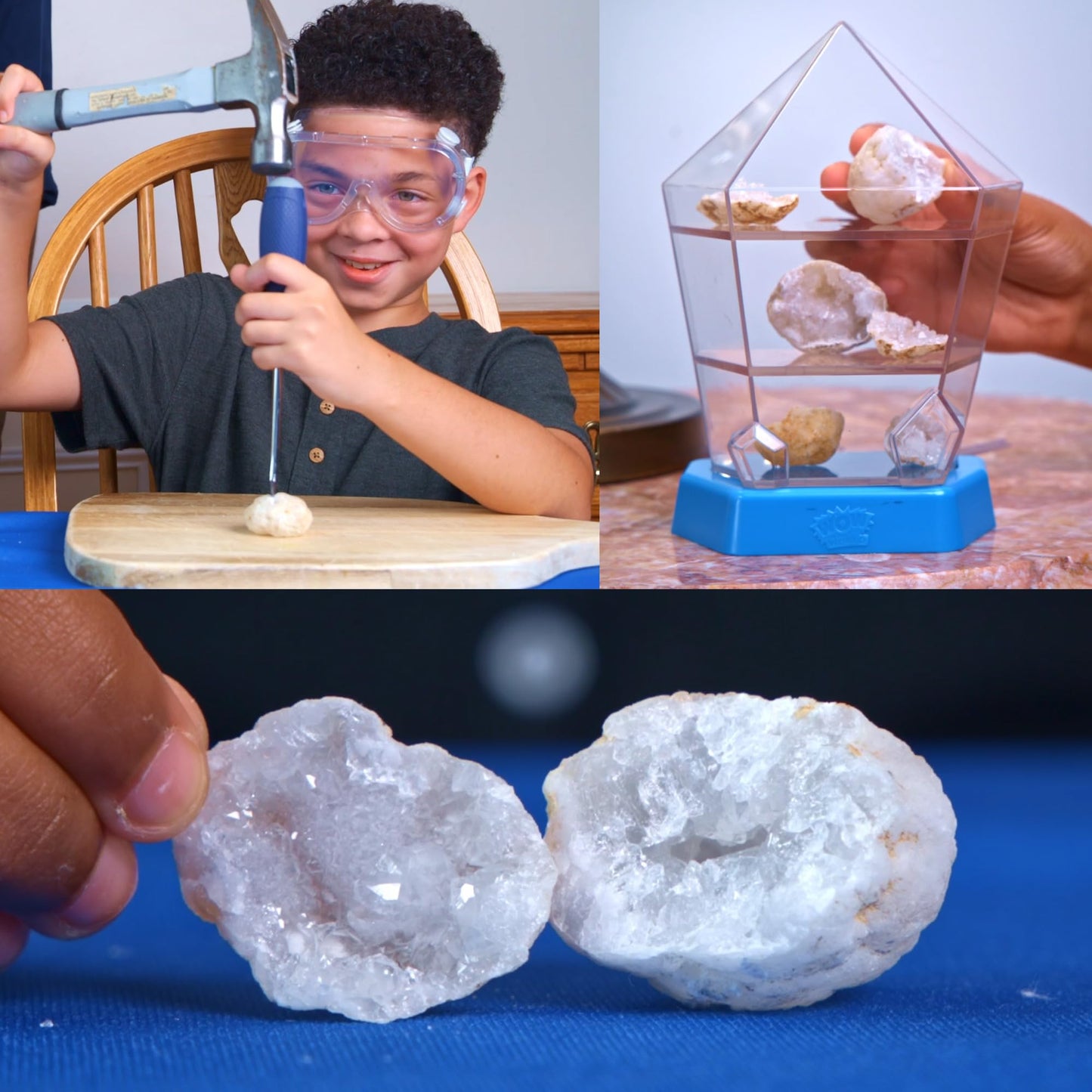 Wow in The World: 10 Real Crystal Geodes with Display Case – STEM Geology Toy for Kids 6+ (Thames & Kosmos)