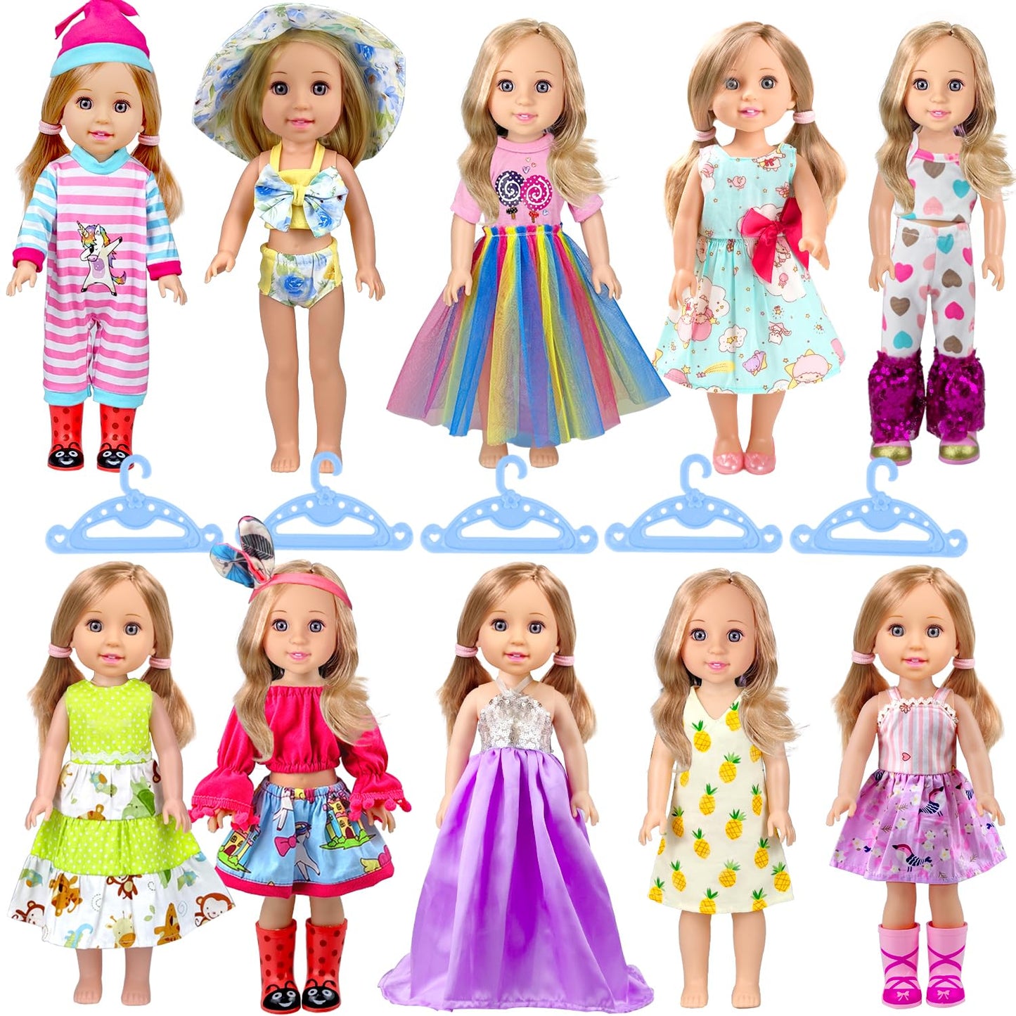 WONDOLL 10-Set Doll Clothes for 14-14.5 Inch Dolls | Handmade Outfits & Accessories