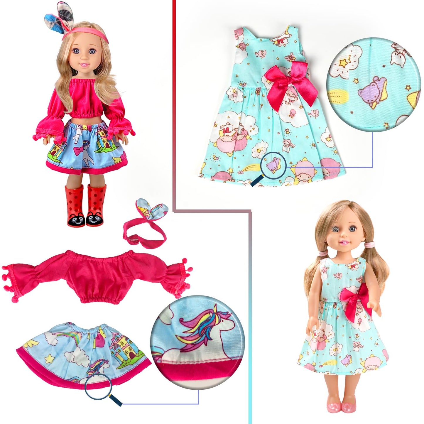 WONDOLL 10-Set Doll Clothes for 14-14.5 Inch Dolls | Handmade Outfits & Accessories