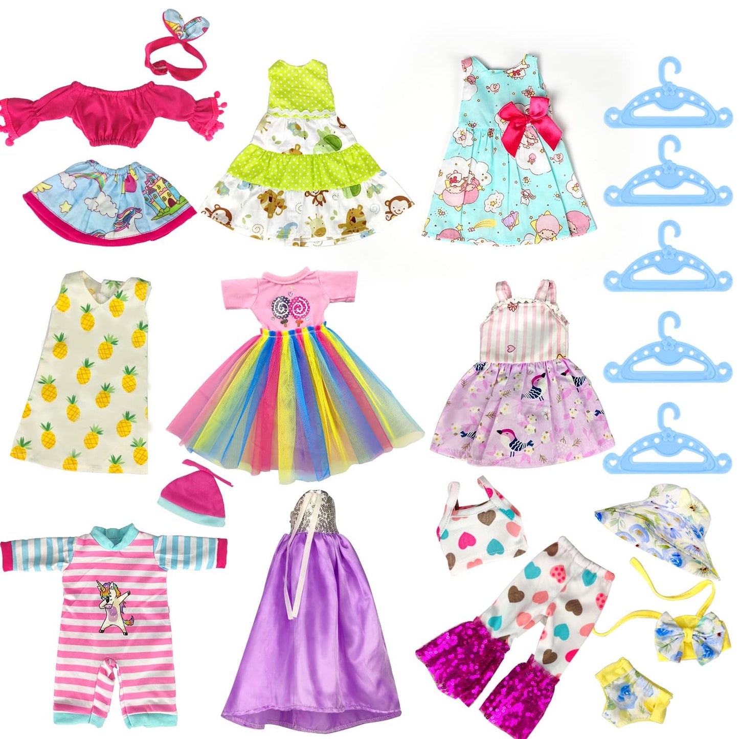 WONDOLL 10-Set Doll Clothes for 14-14.5 Inch Dolls | Handmade Outfits & Accessories