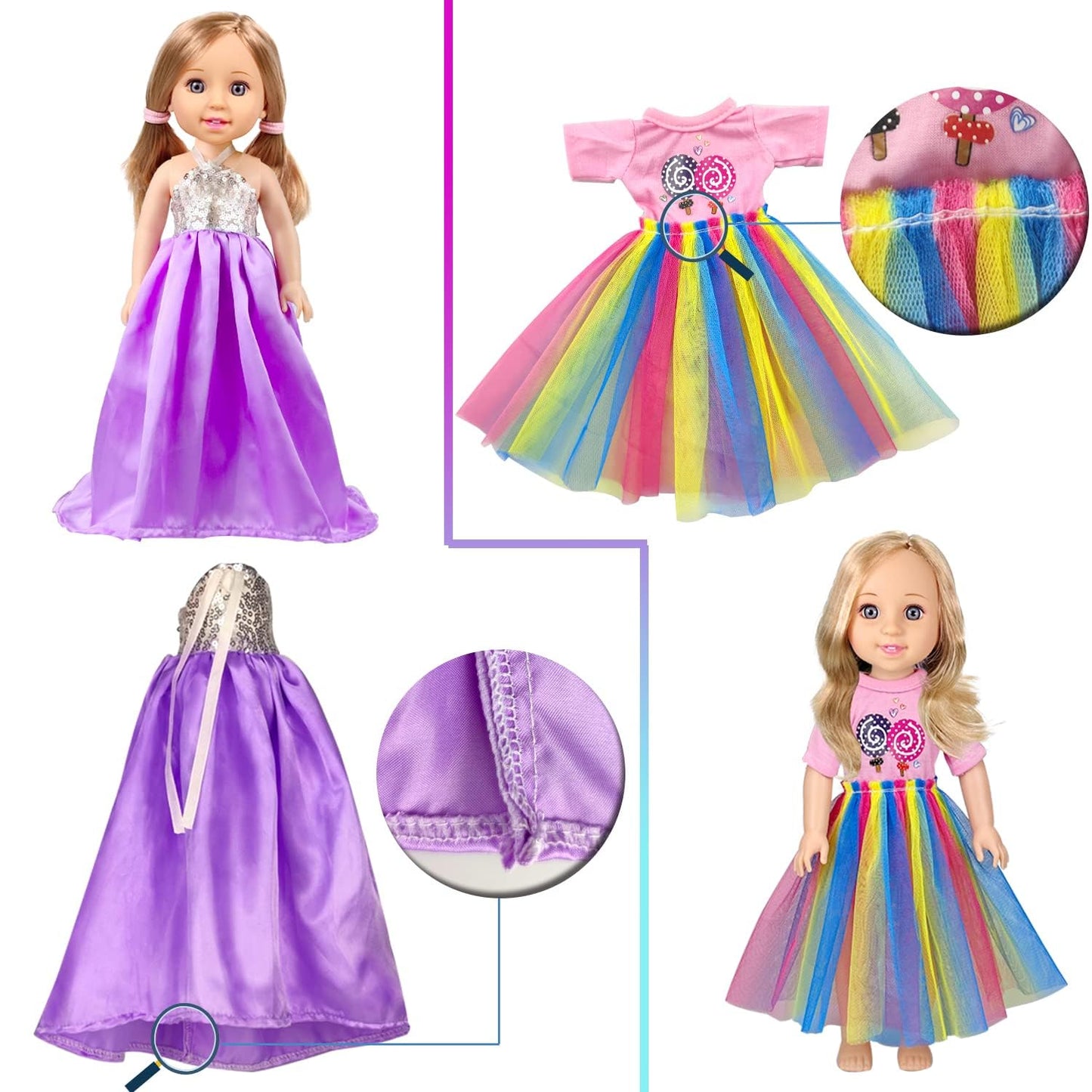 WONDOLL 10-Set Doll Clothes for 14-14.5 Inch Dolls | Handmade Outfits & Accessories