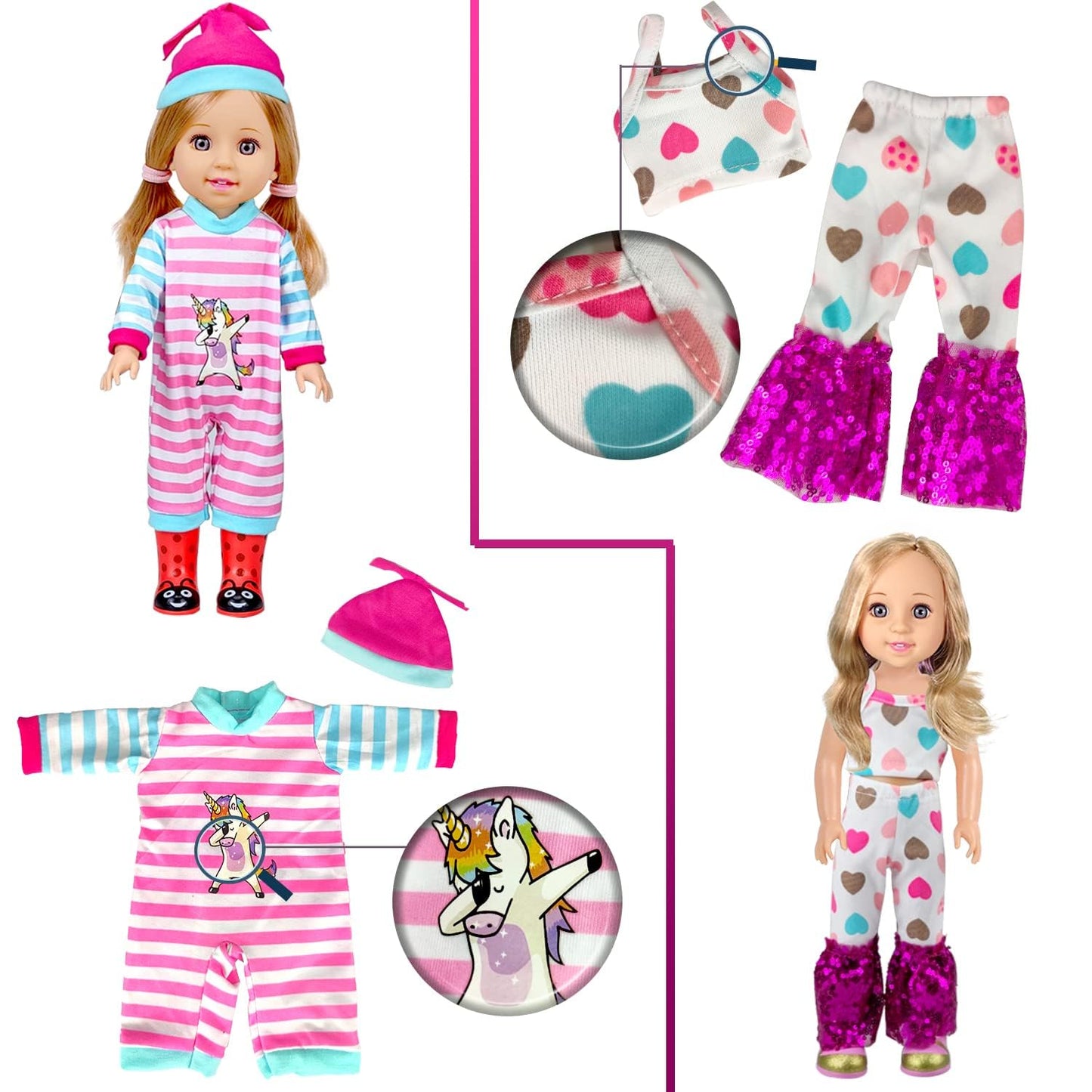 WONDOLL 10-Set Doll Clothes for 14-14.5 Inch Dolls | Handmade Outfits & Accessories