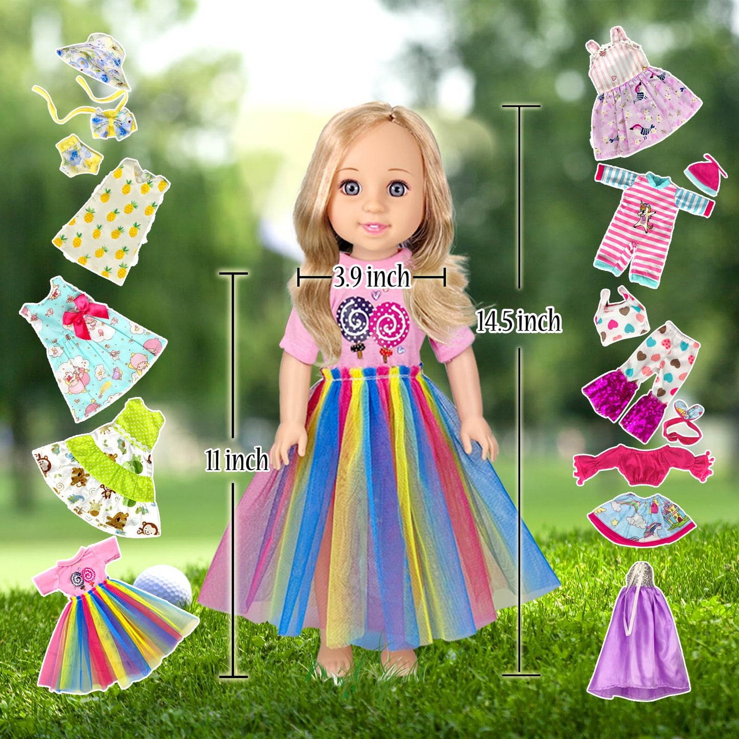 WONDOLL 10-Set Doll Clothes for 14-14.5 Inch Dolls | Handmade Outfits & Accessories