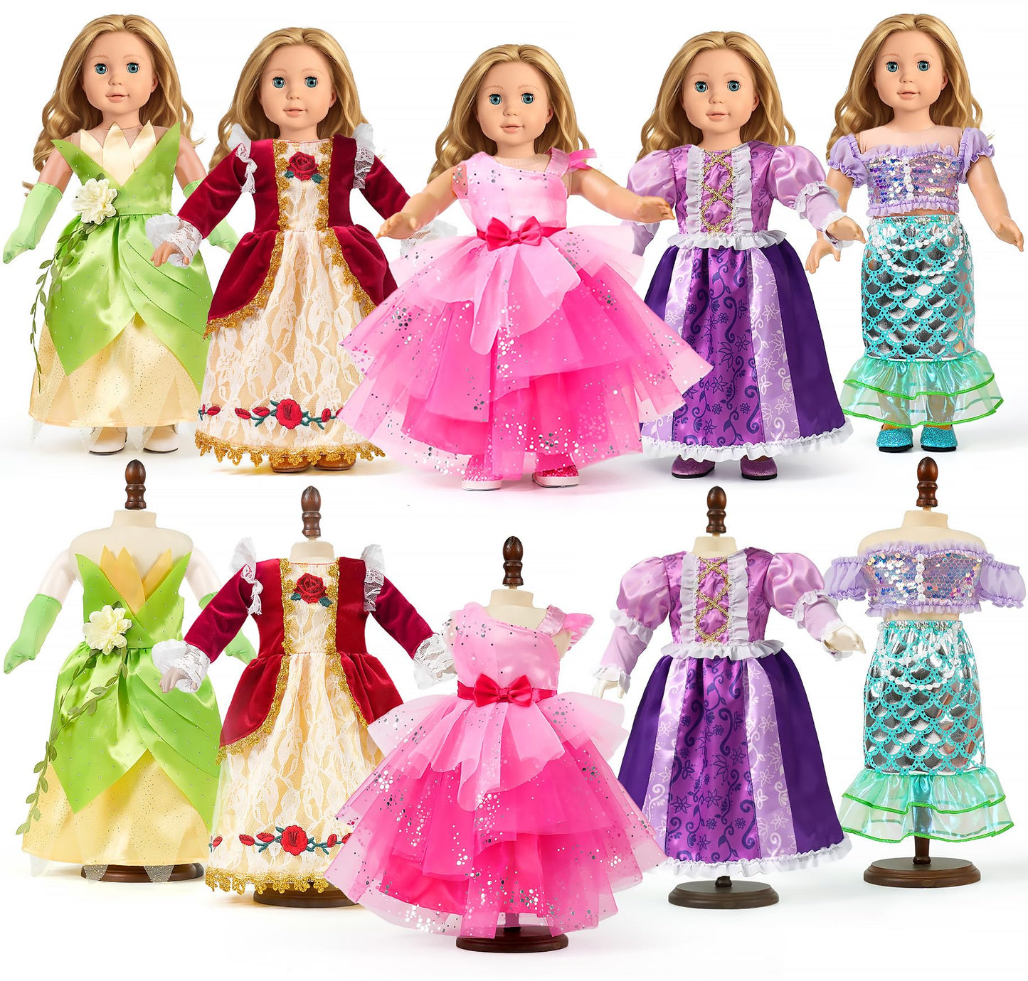 WONDOLL 18-Inch Doll Clothes & Accessories — 5-Piece Princess Dress Up Set