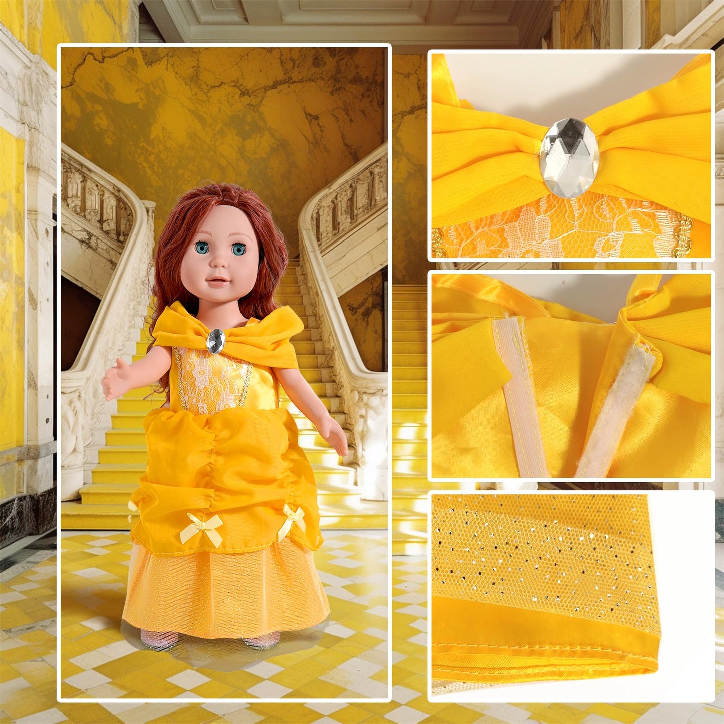 WONDOLL 18-Inch Doll Clothes & Accessories — 6 Princess Costumes with Tiaras