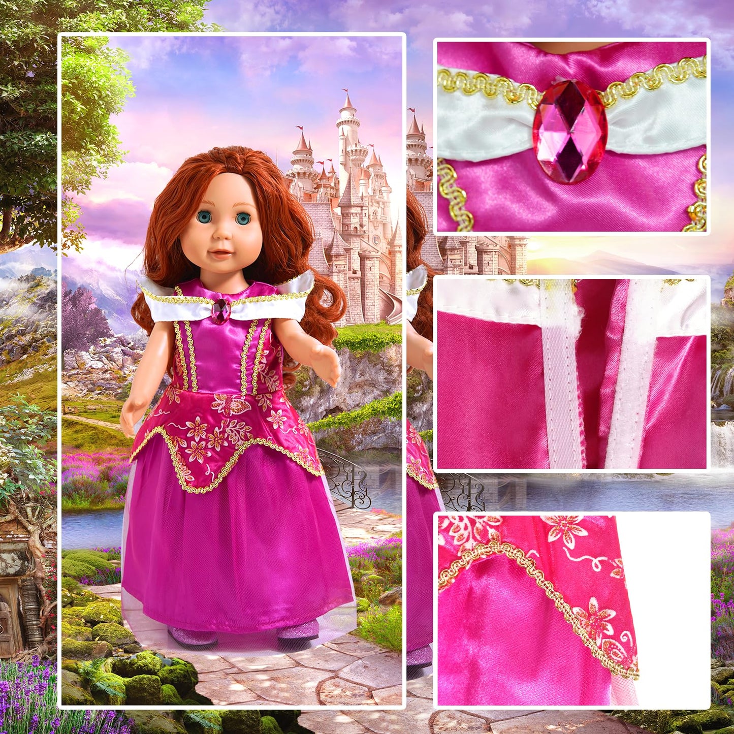WONDOLL 18-Inch Doll Clothes & Accessories — 6 Princess Costumes with Tiaras