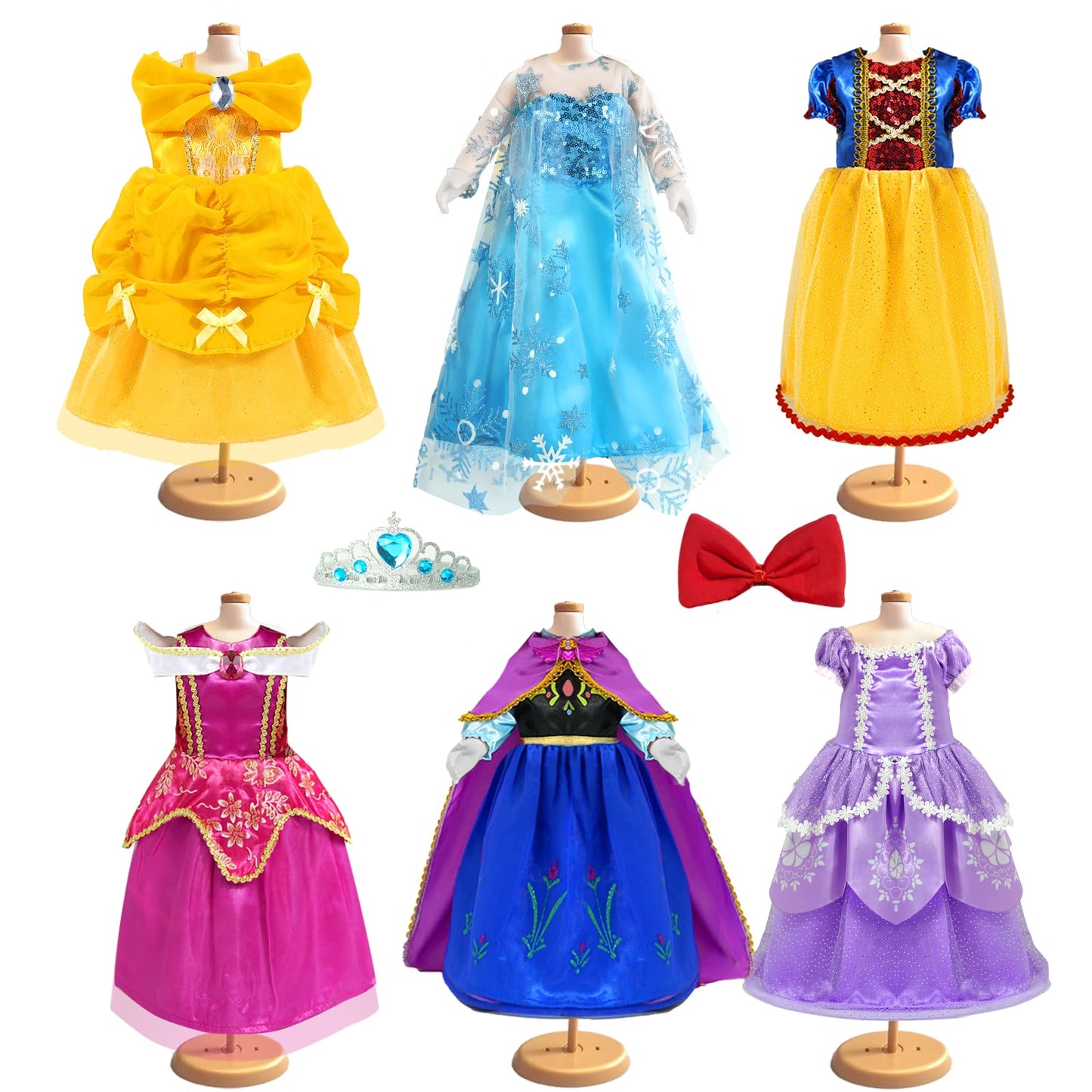 WONDOLL 18-Inch Doll Clothes & Accessories — 6 Princess Costumes with Tiaras