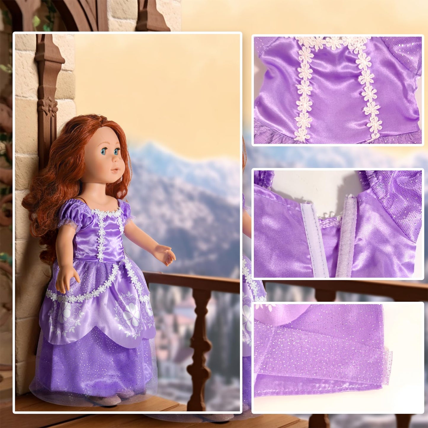 WONDOLL 18-Inch Doll Clothes & Accessories — 6 Princess Costumes with Tiaras
