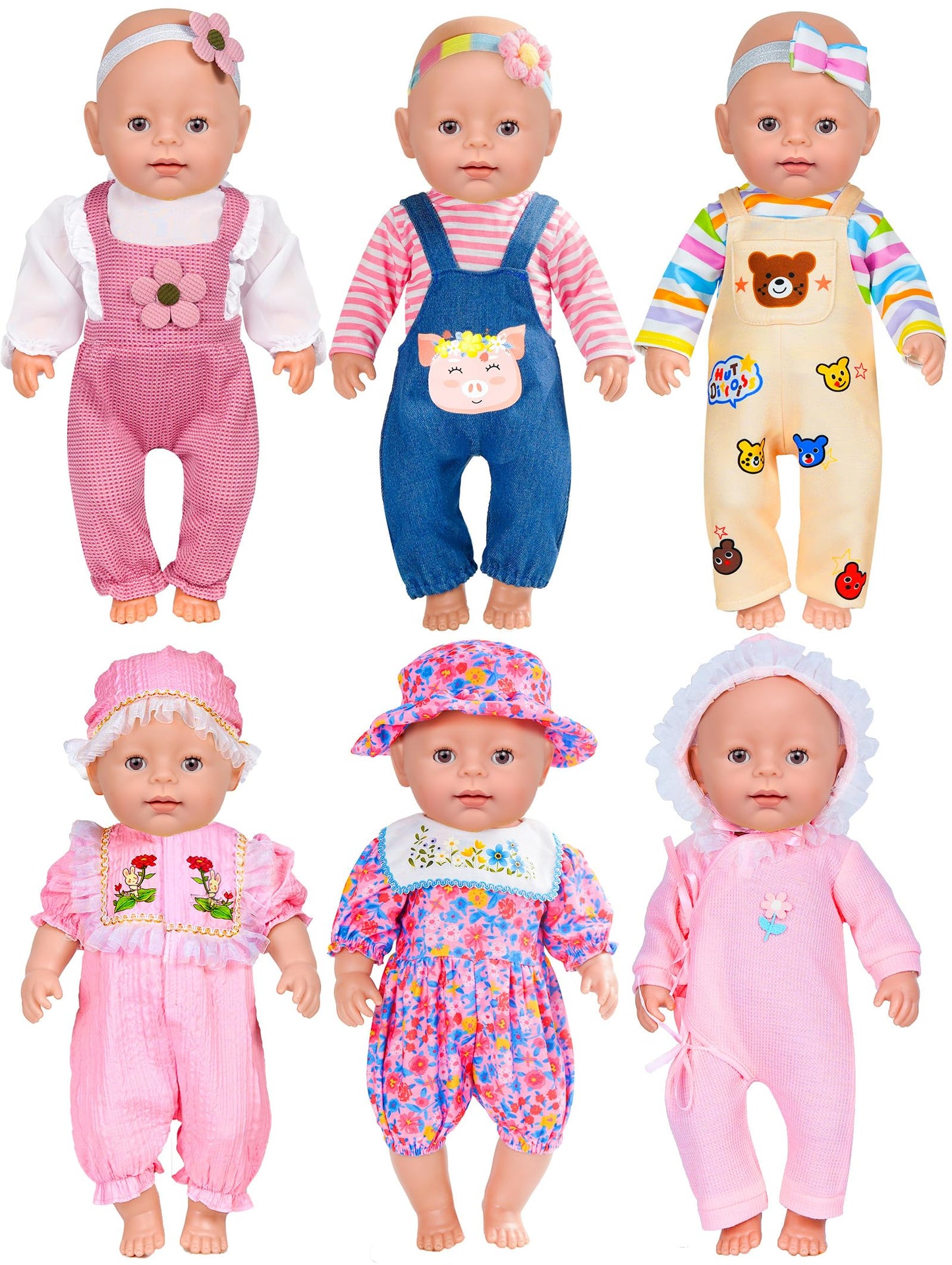 WONDOLL 6 Sets 14-16 Inch Doll Clothes & Accessories | Fits 43cm Newborn & 15 Inch Baby Doll