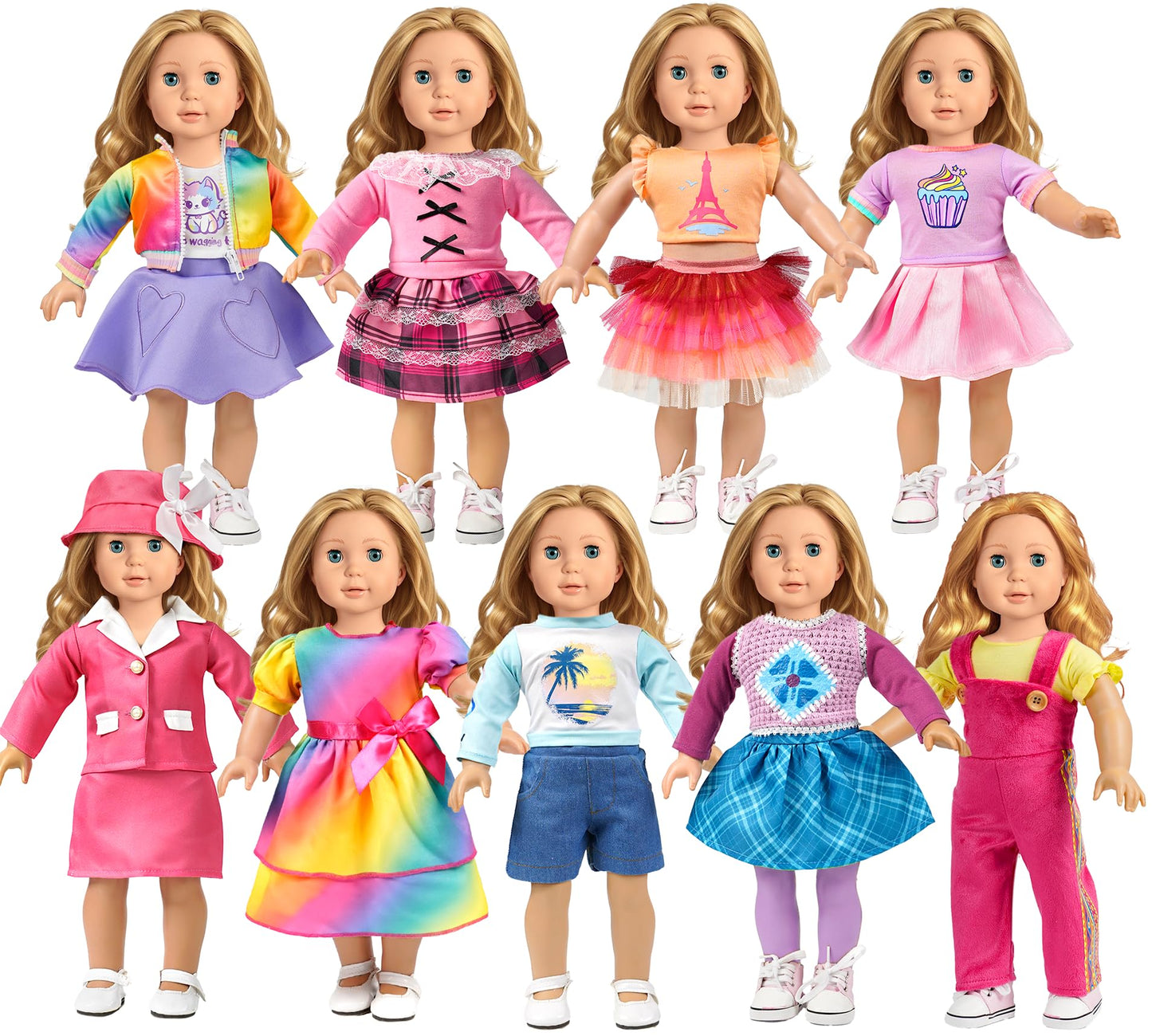 WONDOLL 9-Piece Doll Clothes Set for 18-Inch American Girl–Style Outfits