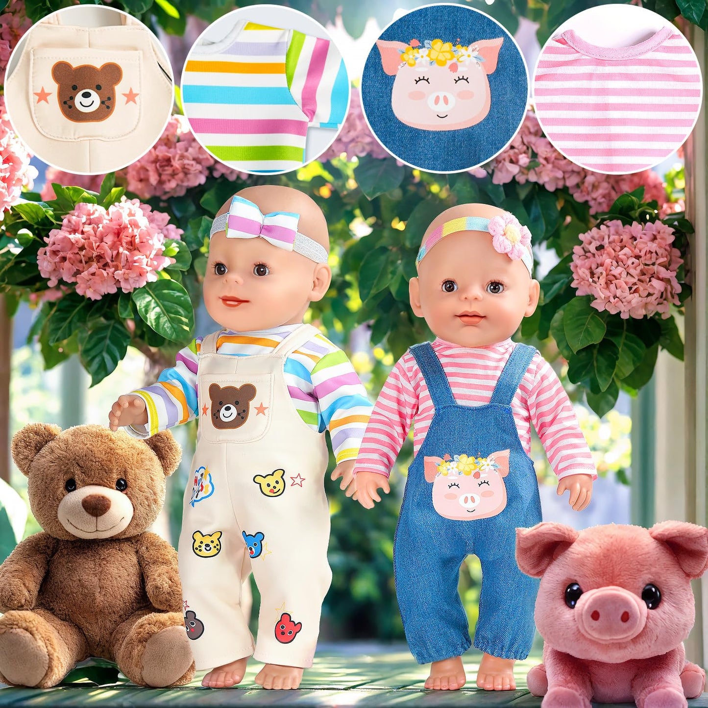 WONDOLL 6 Sets 14-16 Inch Doll Clothes & Accessories | Fits 43cm Newborn & 15 Inch Baby Doll