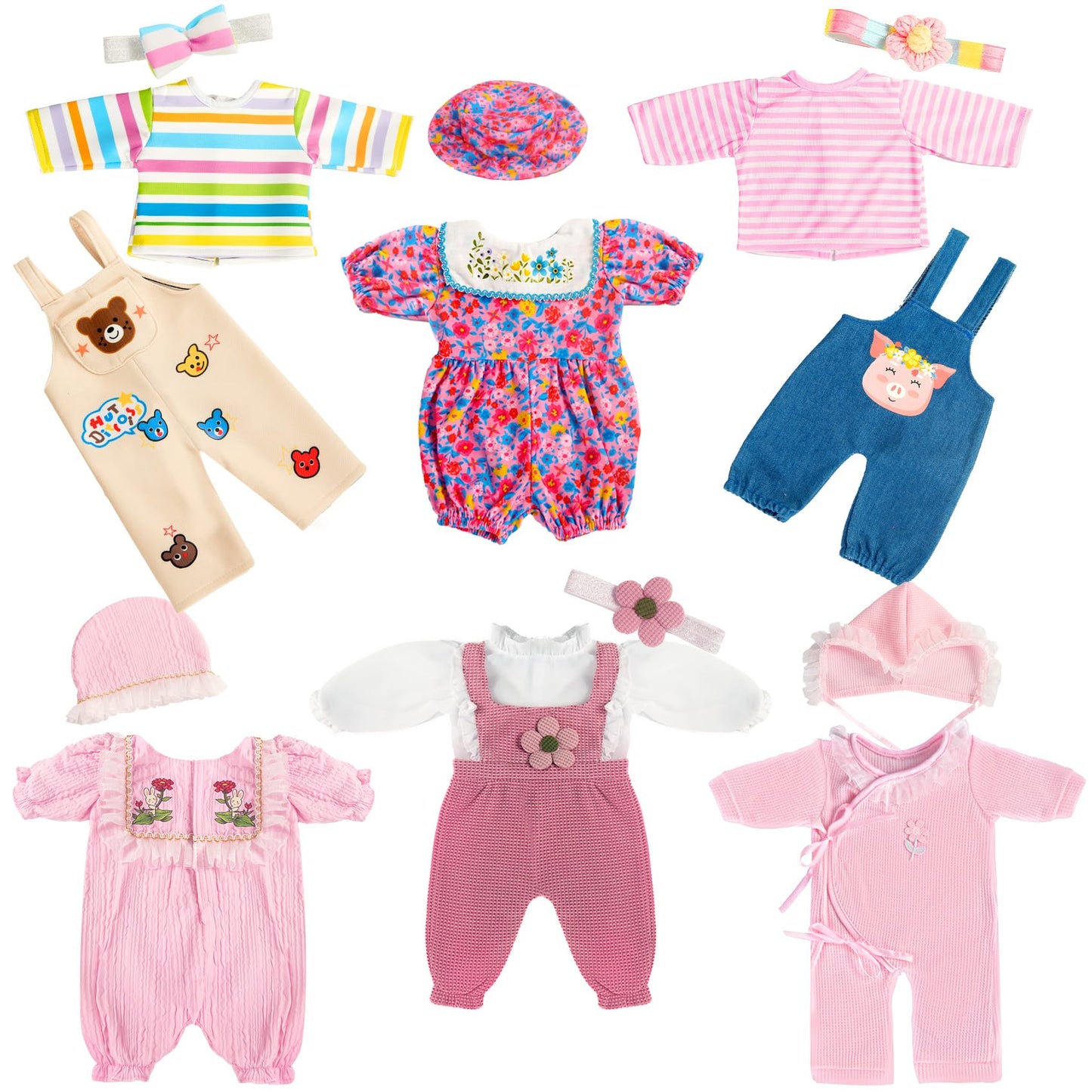 WONDOLL 6 Sets 14-16 Inch Doll Clothes & Accessories | Fits 43cm Newborn & 15 Inch Baby Doll