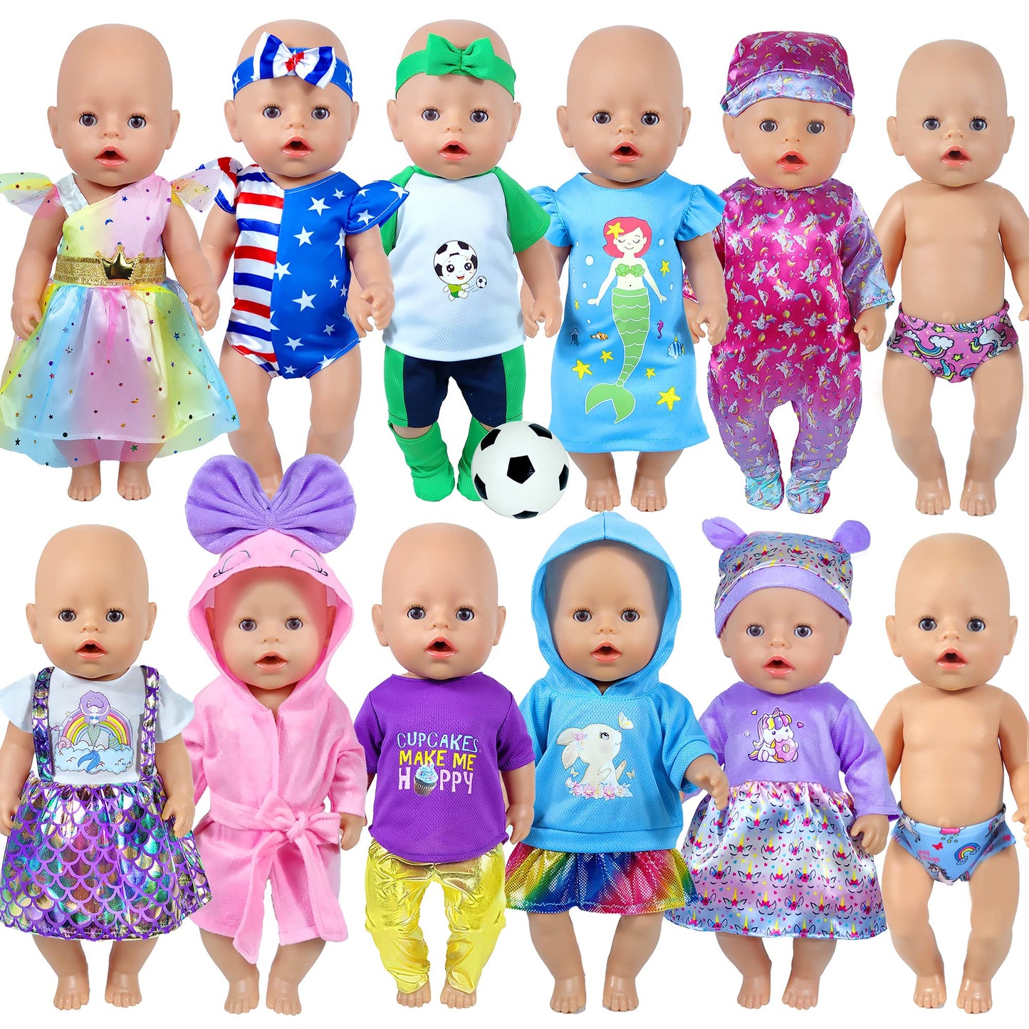 WONDOLL 12 Sets 14-16 Inch Doll Clothes Outfit Dress Headbands Accessories | Fits 43cm New Born & 15-Inch Dolls