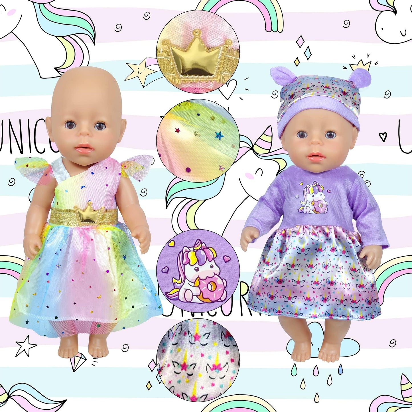 WONDOLL 12 Sets 14-16 Inch Doll Clothes Outfit Dress Headbands Accessories | Fits 43cm New Born & 15-Inch Dolls