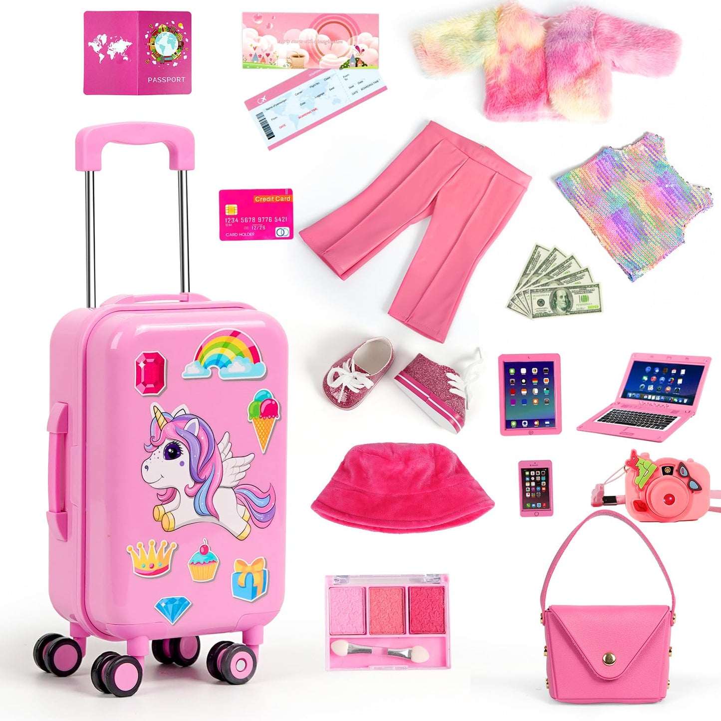 WONDOLL 26-Piece Travel Gear for 18-Inch Dolls – Luggage, Clothes & Accessories