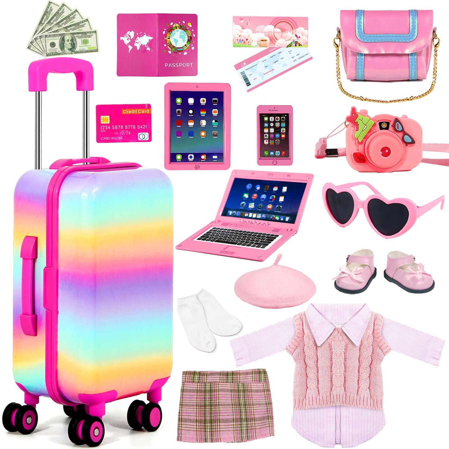 WONDOLL 27-Piece 18-Inch Doll Travel Suitcase Set – Luggage & Accessories