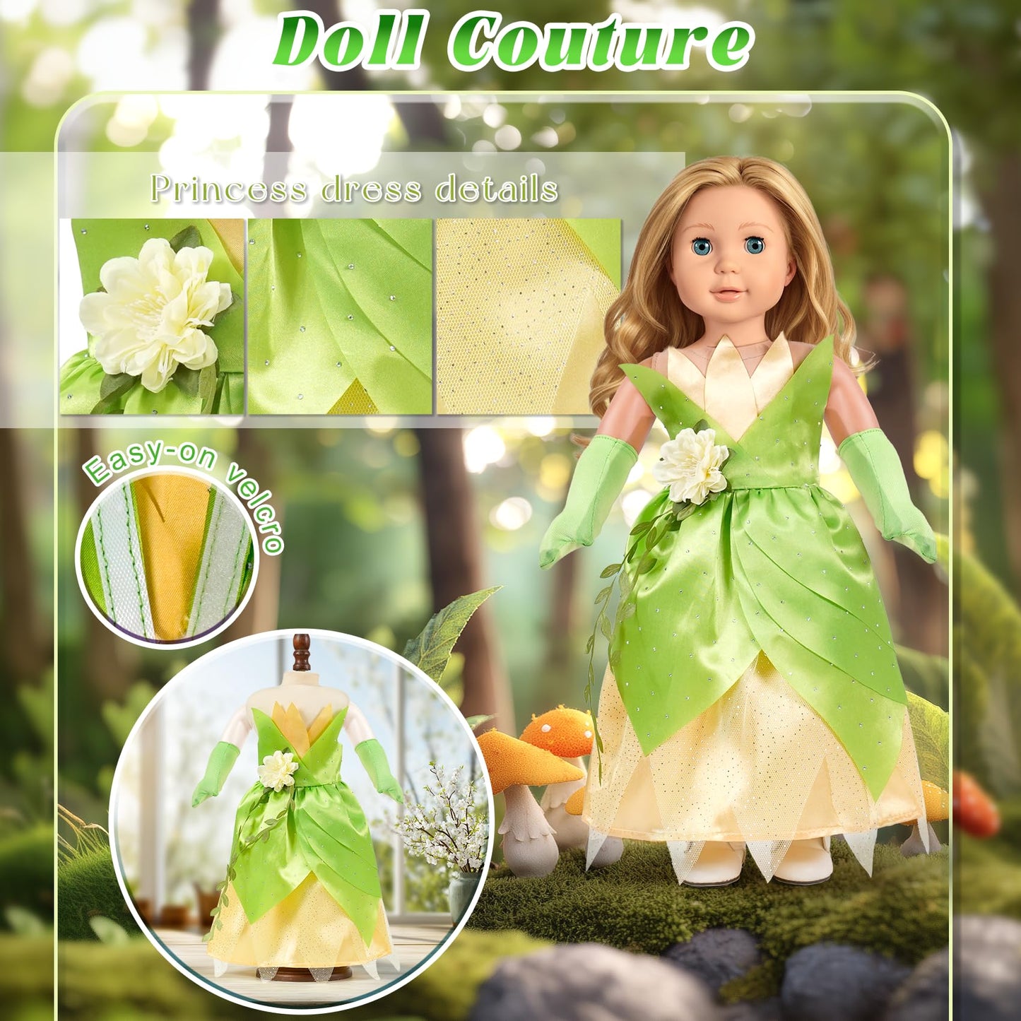 WONDOLL 18-Inch Doll Clothes & Accessories — 5-Piece Princess Dress Up Set