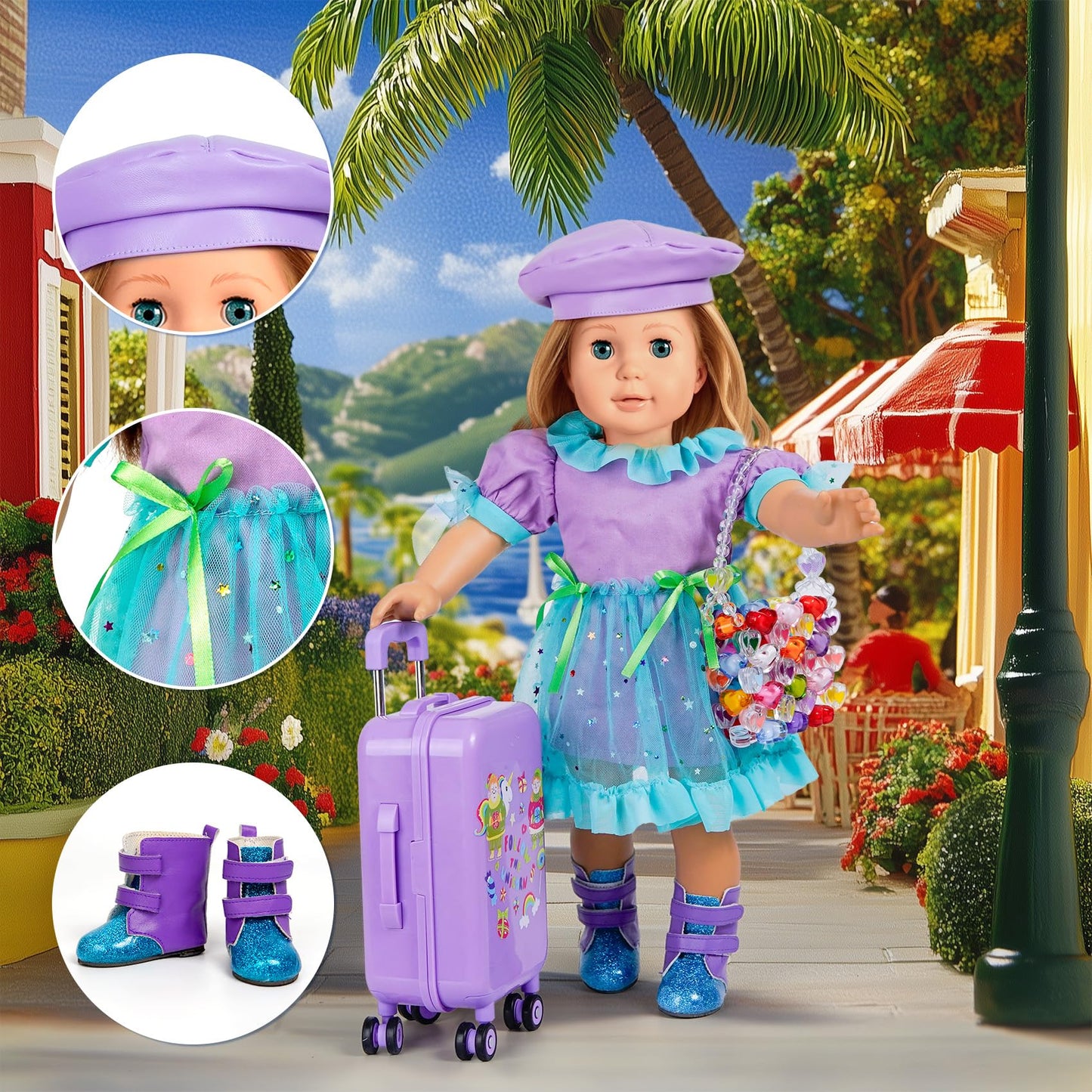 WONDOLL 18-Inch Doll Travel Set: Luggage, Clothes & Accessories (Dolls Not Included)