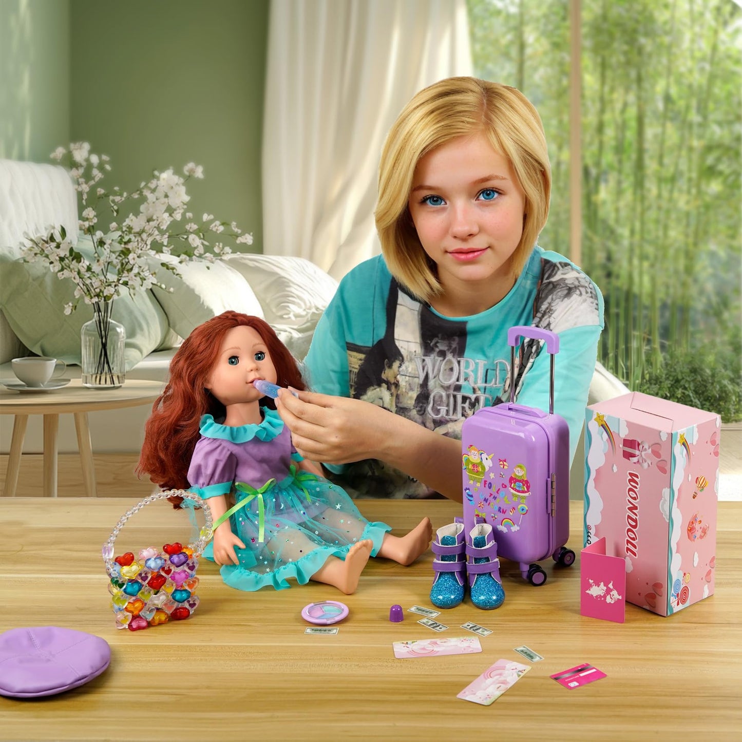 WONDOLL 18-Inch Doll Travel Set: Luggage, Clothes & Accessories (Dolls Not Included)