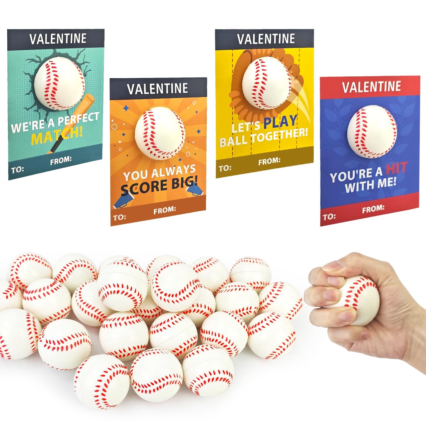 Wondrus Baseball Valentines Cards & 24 Mini Stress Balls – Non-Candy Classroom Gifts