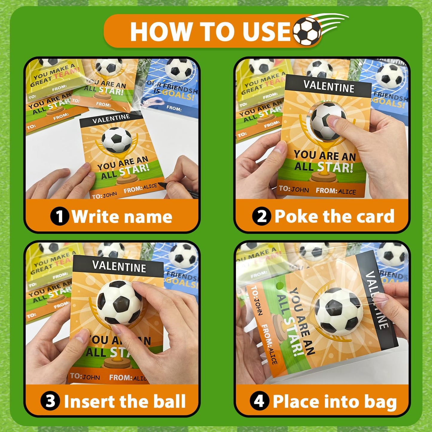 Wondrus Soccer Valentines Cards & 24 Mini Foam Soccer Toys for Kids