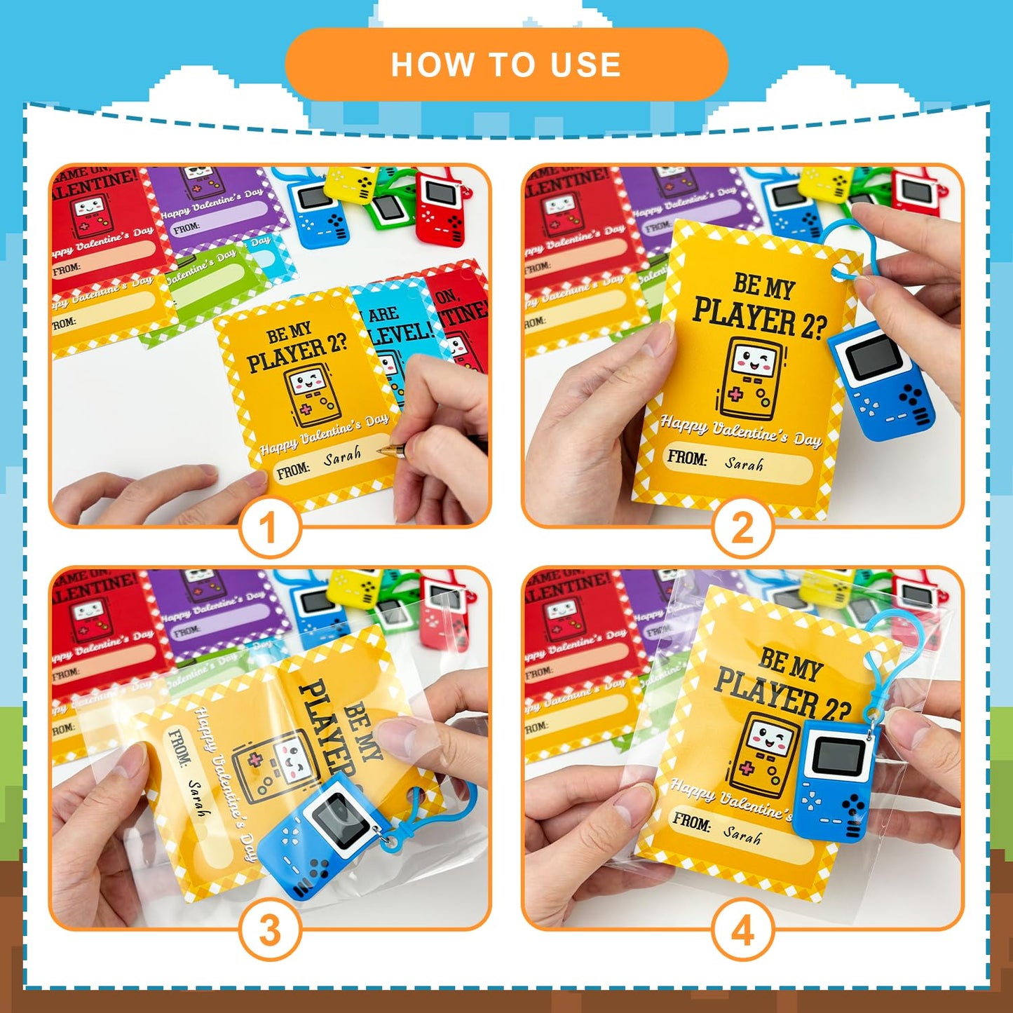 Wondrus Non-Candy Valentines Gifts for Class Kids – 24 Pack Video Game Keychains & Cards