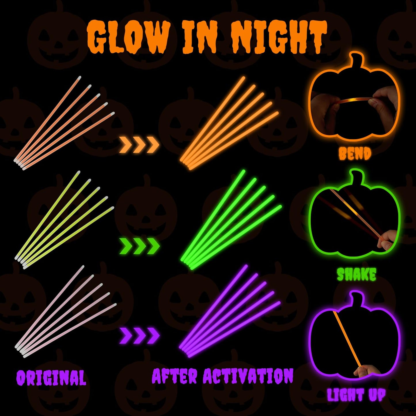 Wondrus Bulk Mardi Gras Glow Sticks 300 Pcs - Green Orange Purple with Connectors