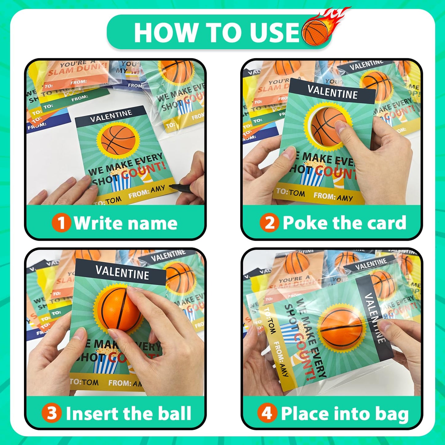 Wondrus Basketball Valentines Cards — 24 Mini Foam Toys for Kids