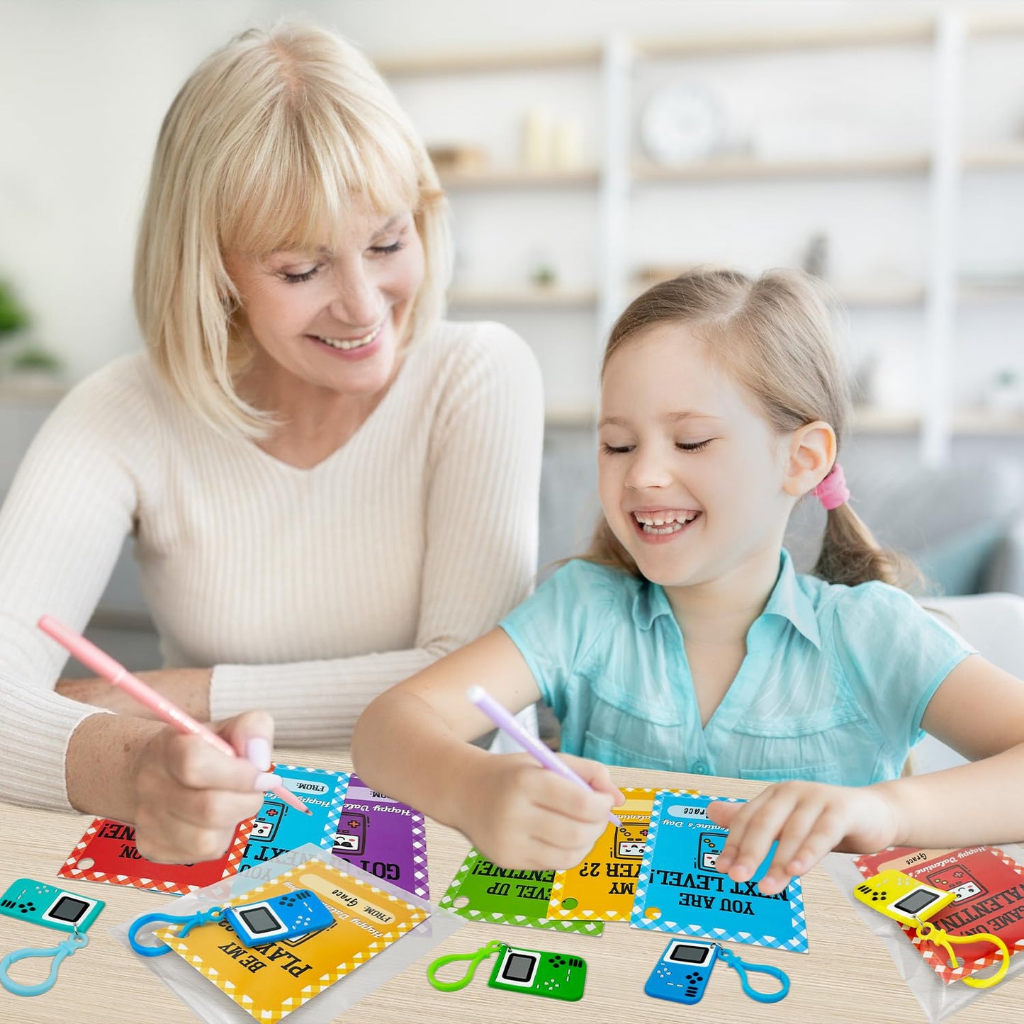 Wondrus Non-Candy Valentines Gifts for Class Kids – 24 Pack Video Game Keychains & Cards